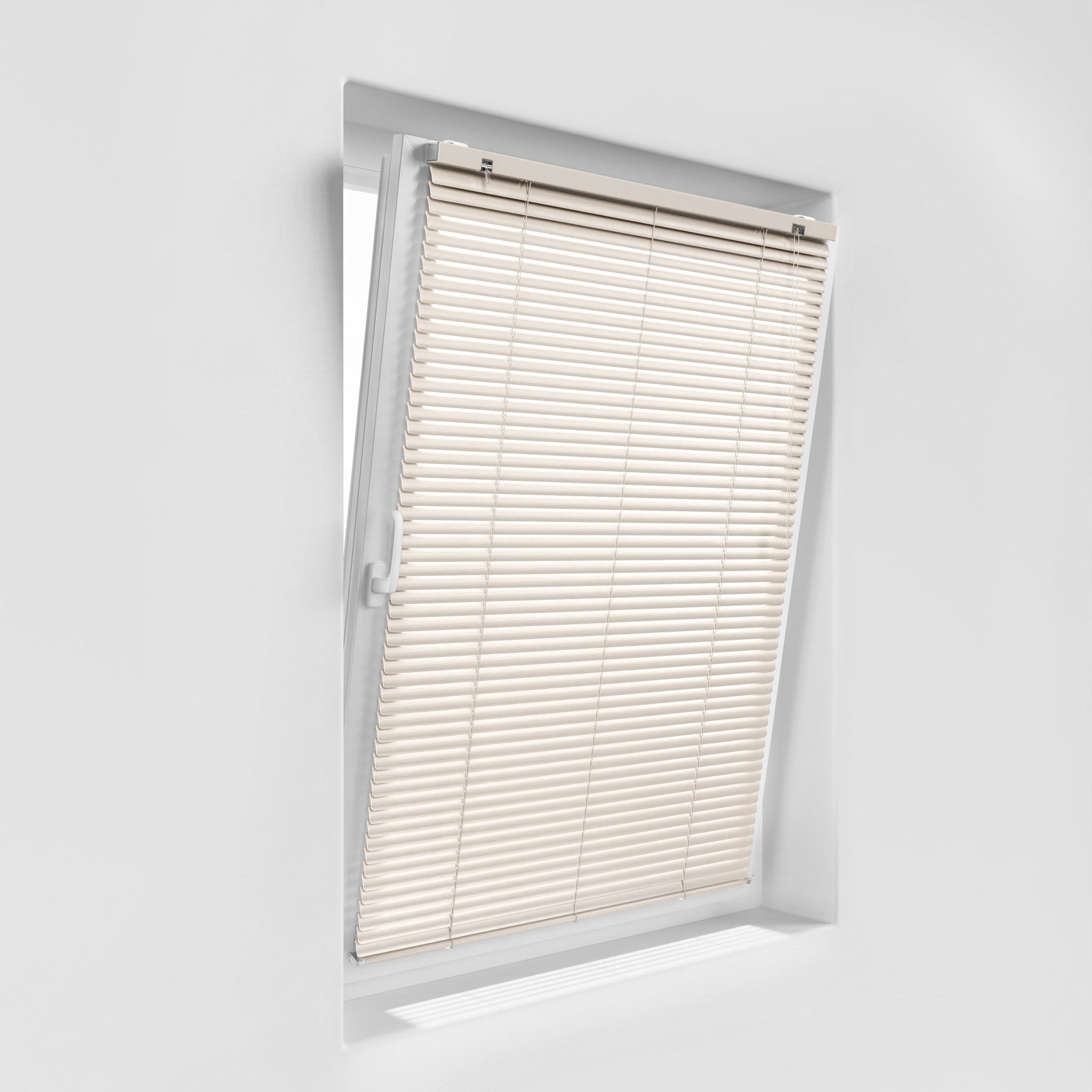 Victoria M. Jalousie Alu Jalousie 45 x 130 cm creme matt 25mm ohne u. mit Bohren, ohne Bohren, freihängend, Blendschutz mit und ohne Bohren, inkl. Klemmclips – Bild 3 von 5