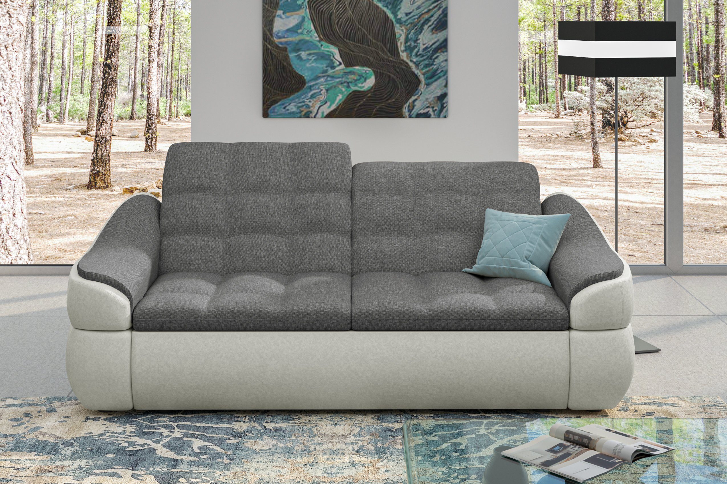 Stylefy 3-Sitzer mit stellbar, Rückenlehne, 2-Sitzer, im mit Sitzkomfort Alisa, frei Armlehnen Raum Sofa, und Steppung