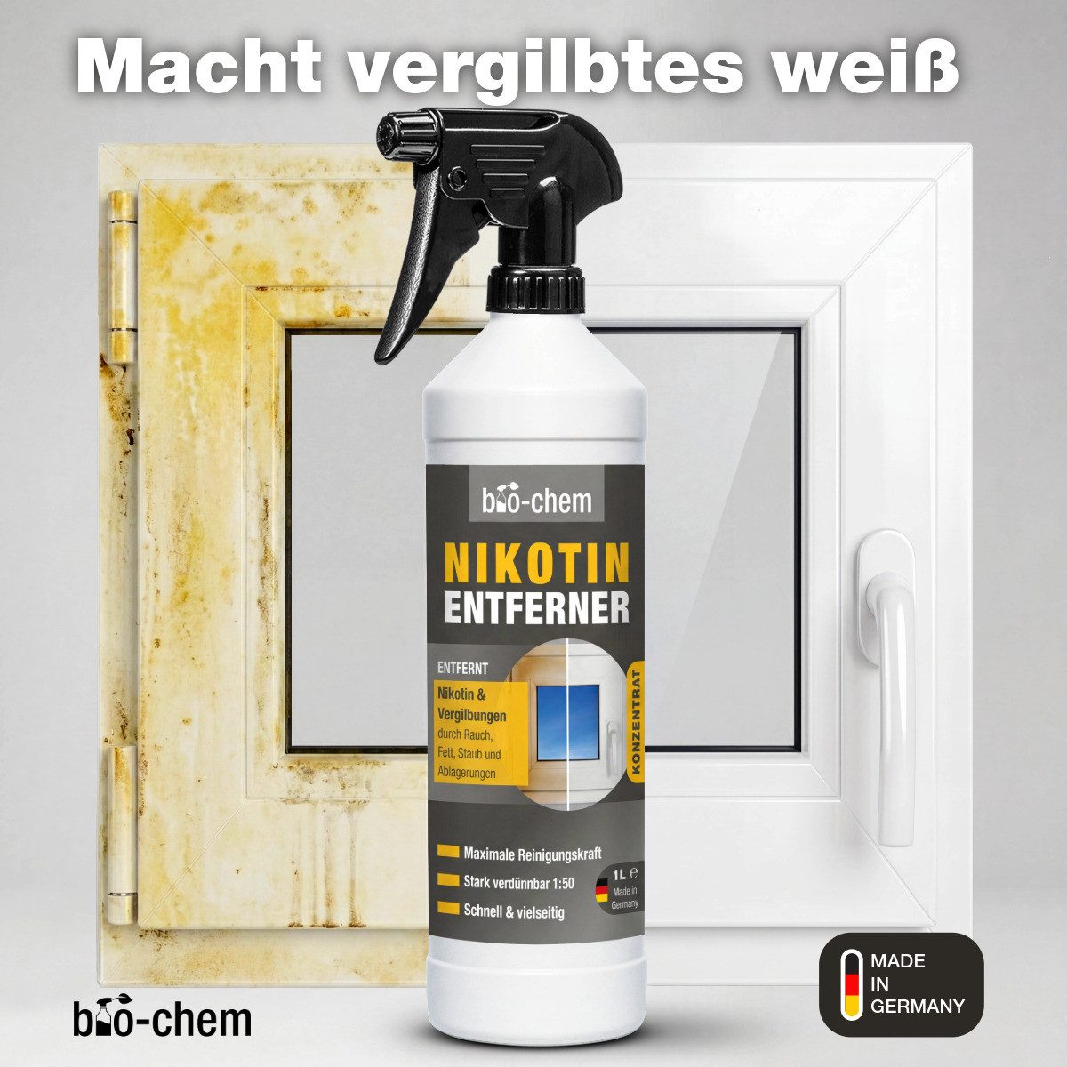bio-chem Nikotinentferner Konzentrat – Gegen Vergilbung, Ruß, Fett Allzweckreiniger (Nikotinentferner Hochkonzentrat, bis 1:50 verdünnbar)