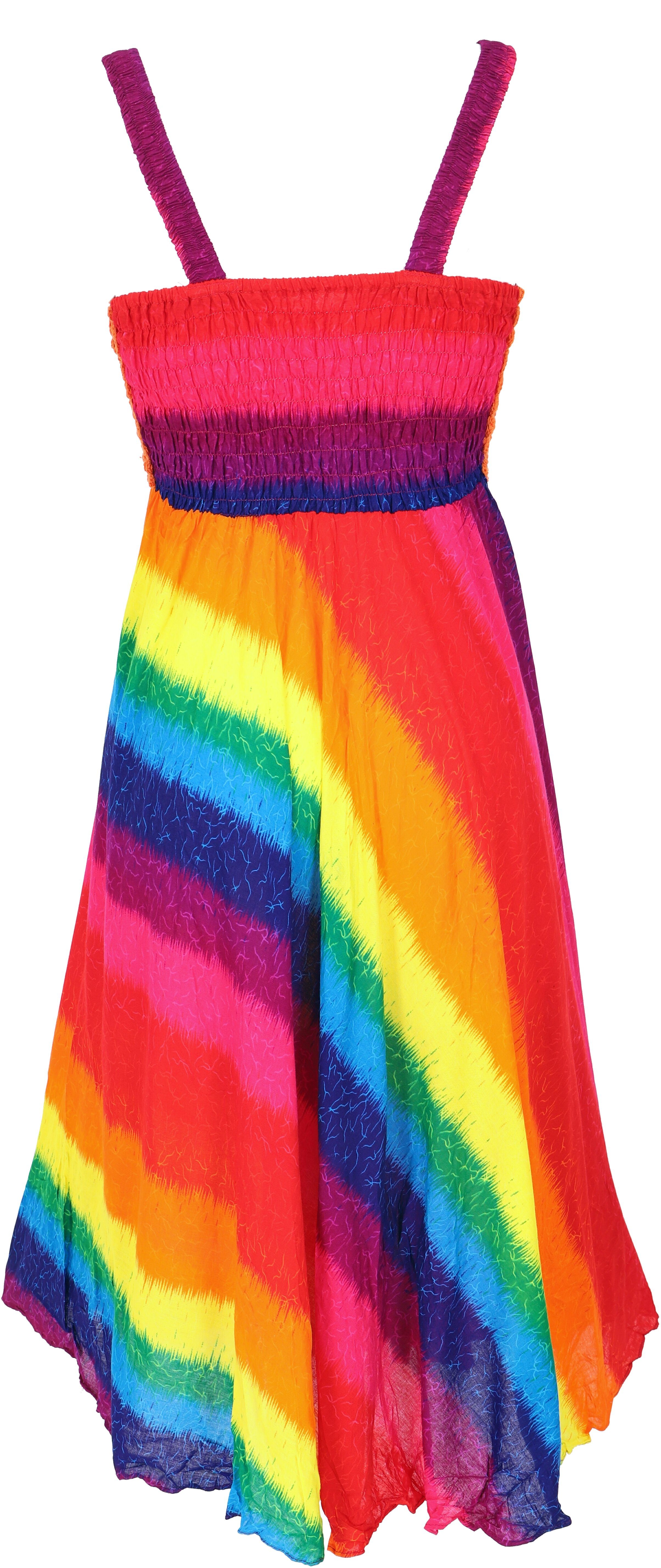Guru-Shop Midikleid Boho Minikleid, Sommerkleid, alternative Krinkelkleid regenbogen/orange -.. Bekleidung