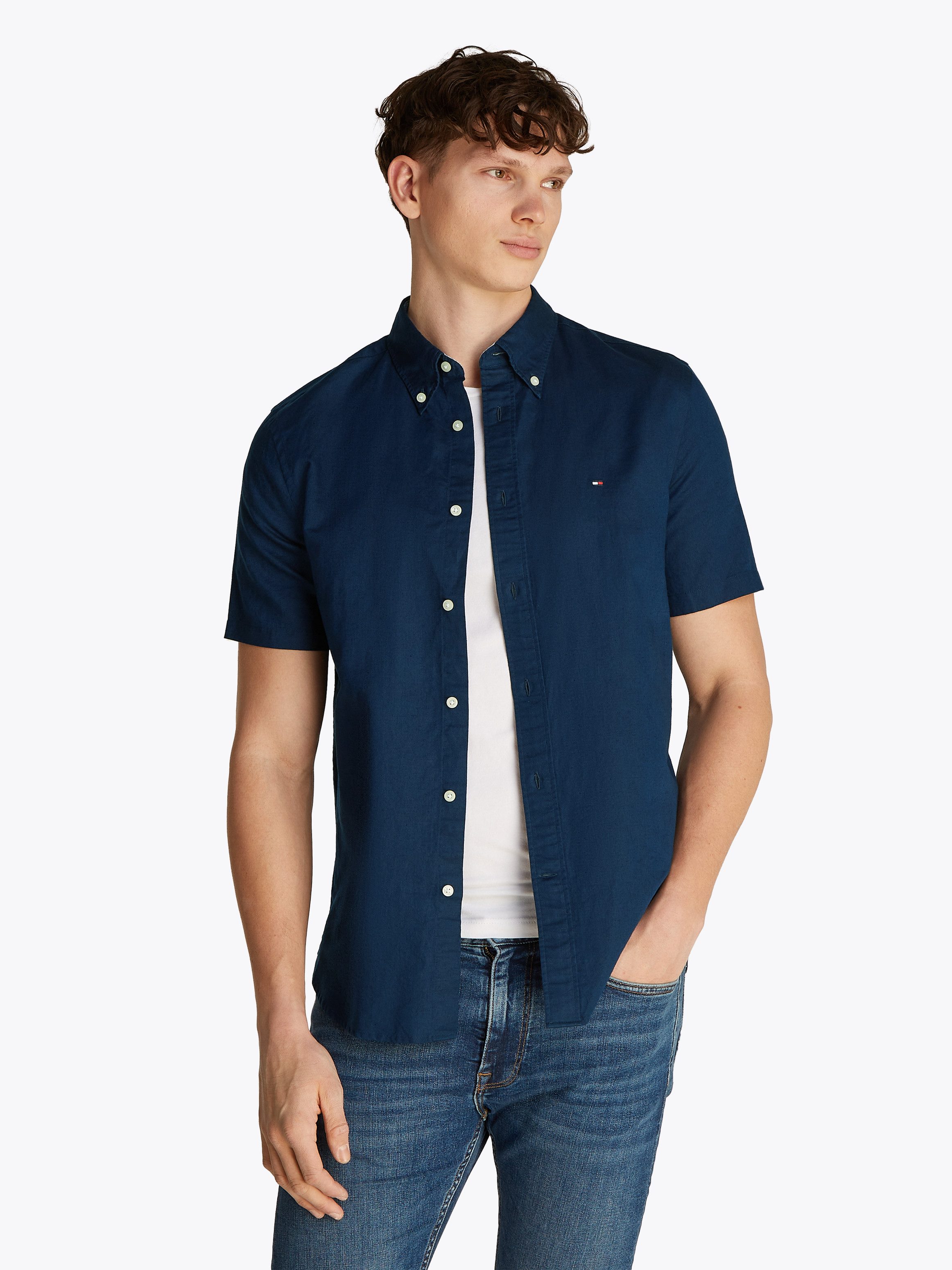 Tommy Hilfiger Kurzarmhemd LINEN BLEND SOLID günstig online kaufen