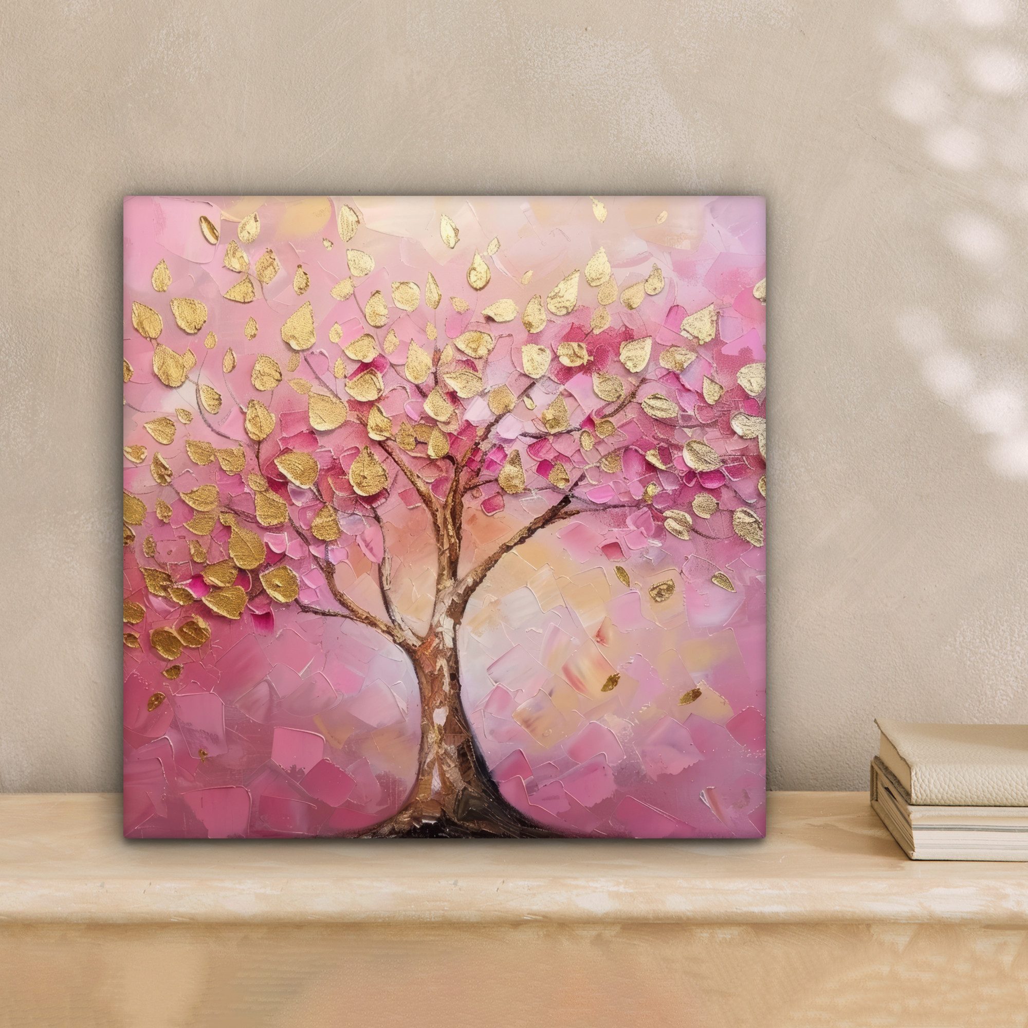 OneMillionCanvasses® Leinwandbild Baum - Rosa - Gold - Modern, Fotodruck (1 günstig online kaufen