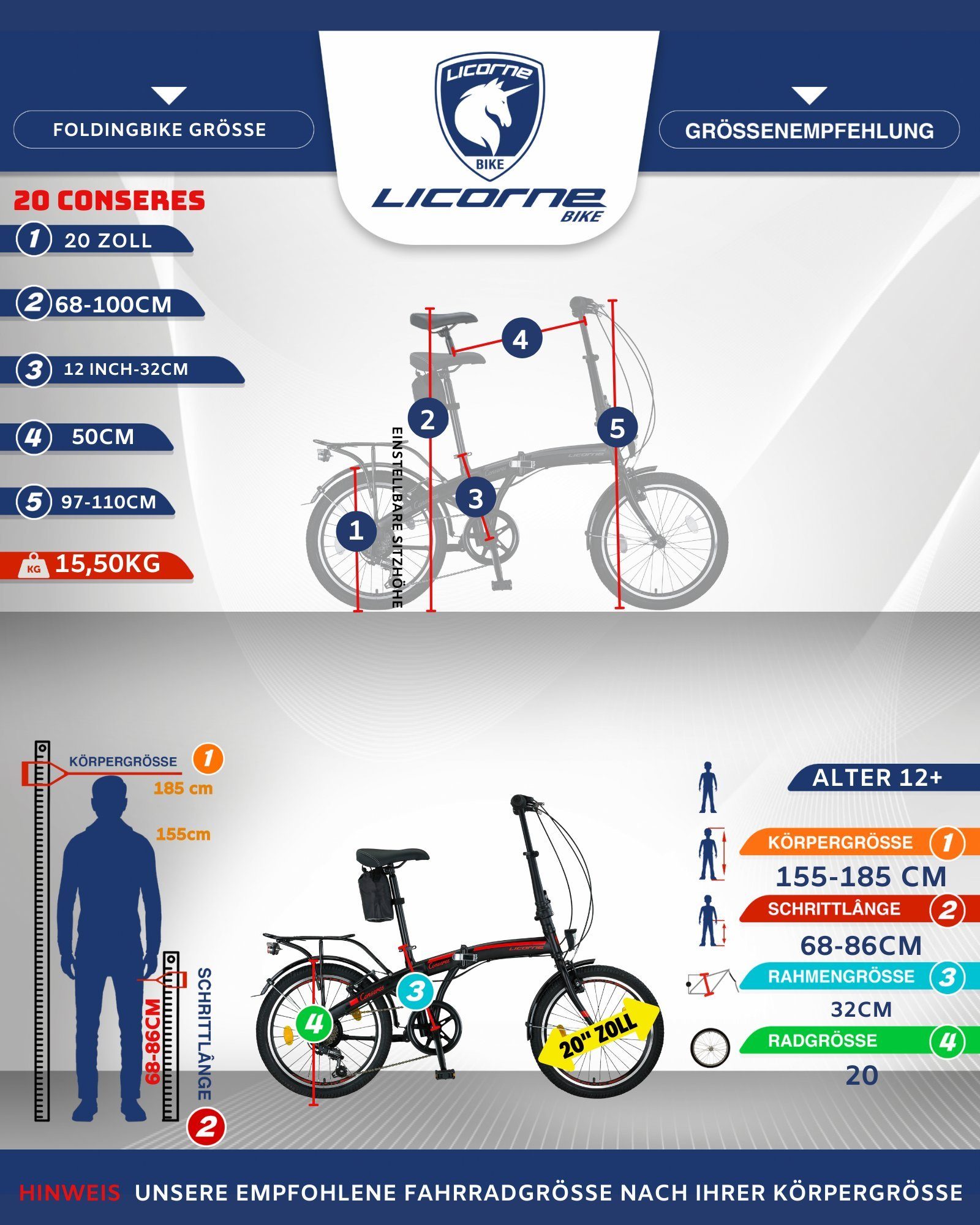 Premium Bike in Licorne Zoll, 20 Gang Bike Conseres Falt Schwarz/Rot Licorne Klapprad Bike 6