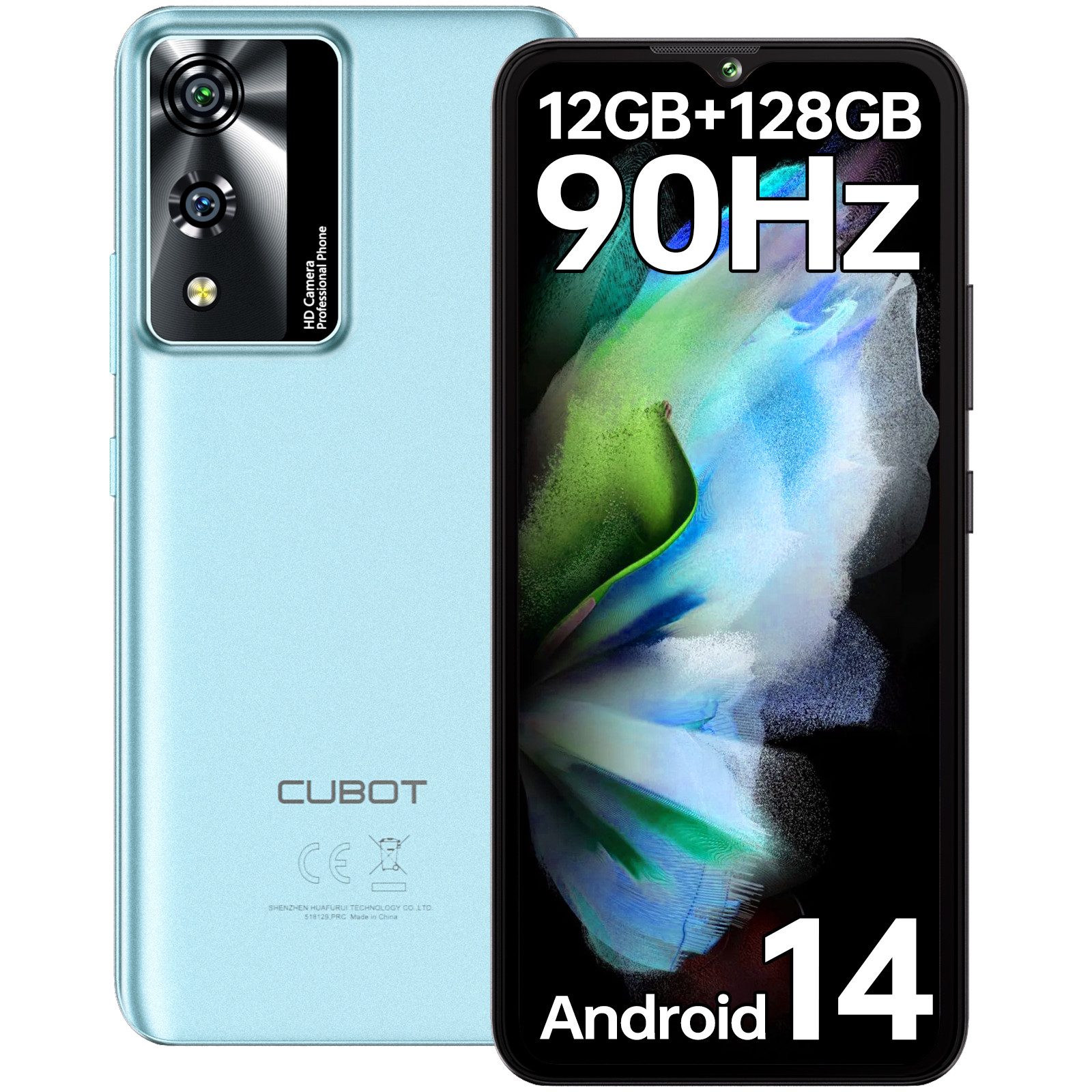 Cubot A10 4G Android 14 Smartphone (16,66 cm/6.56 Zoll, 128 GB Speicherplatz, 48 MP Kamera, 12GB RAM + 128GB ROM, 6.56 Zoll 90Hz HD+ Display, 5100mAh, Face ID)