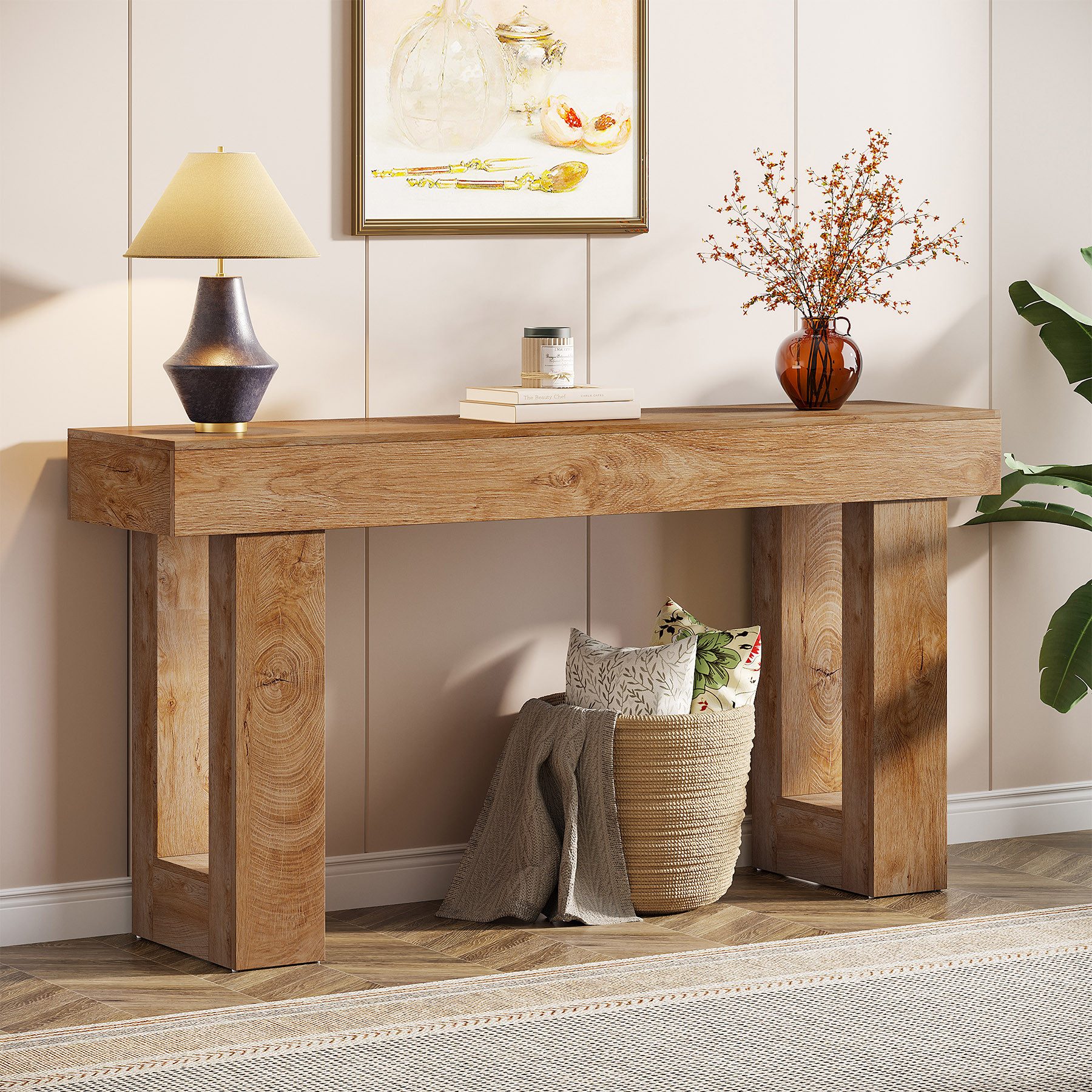 Tribesigns Konsolentisch 160 cm, Schmaler Landhausstil Tisch für hinter dem Sofa (160B x 35T x 85H cm), Naturholzoptik, Beistelltisch für Flur, Wohnzimmer und Eingangsbereich