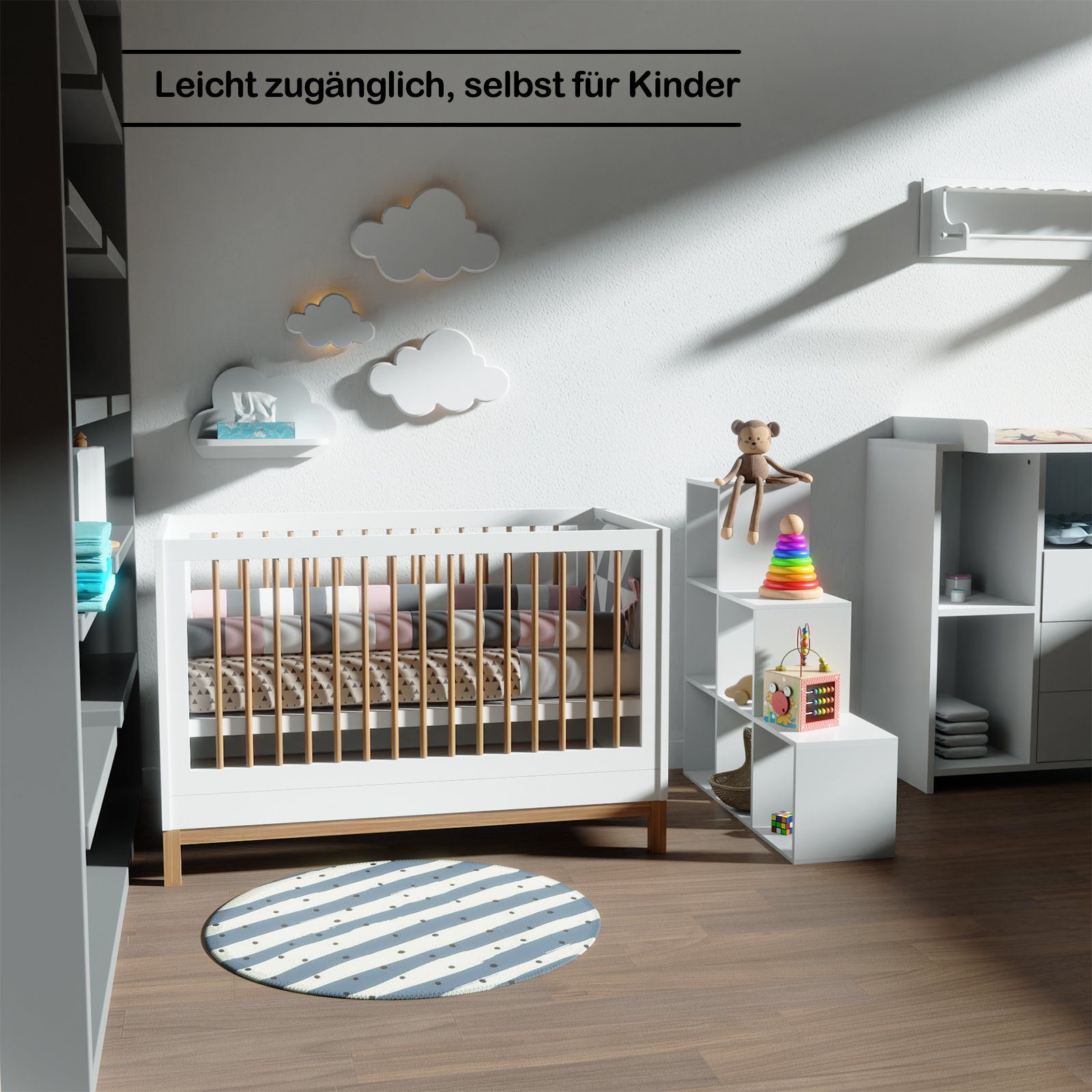 Raumteiler Freistehend, Weiß/Braun, MDF MIADOMODO Offen, Stabil, Treppenregal- Fächer, 6/10