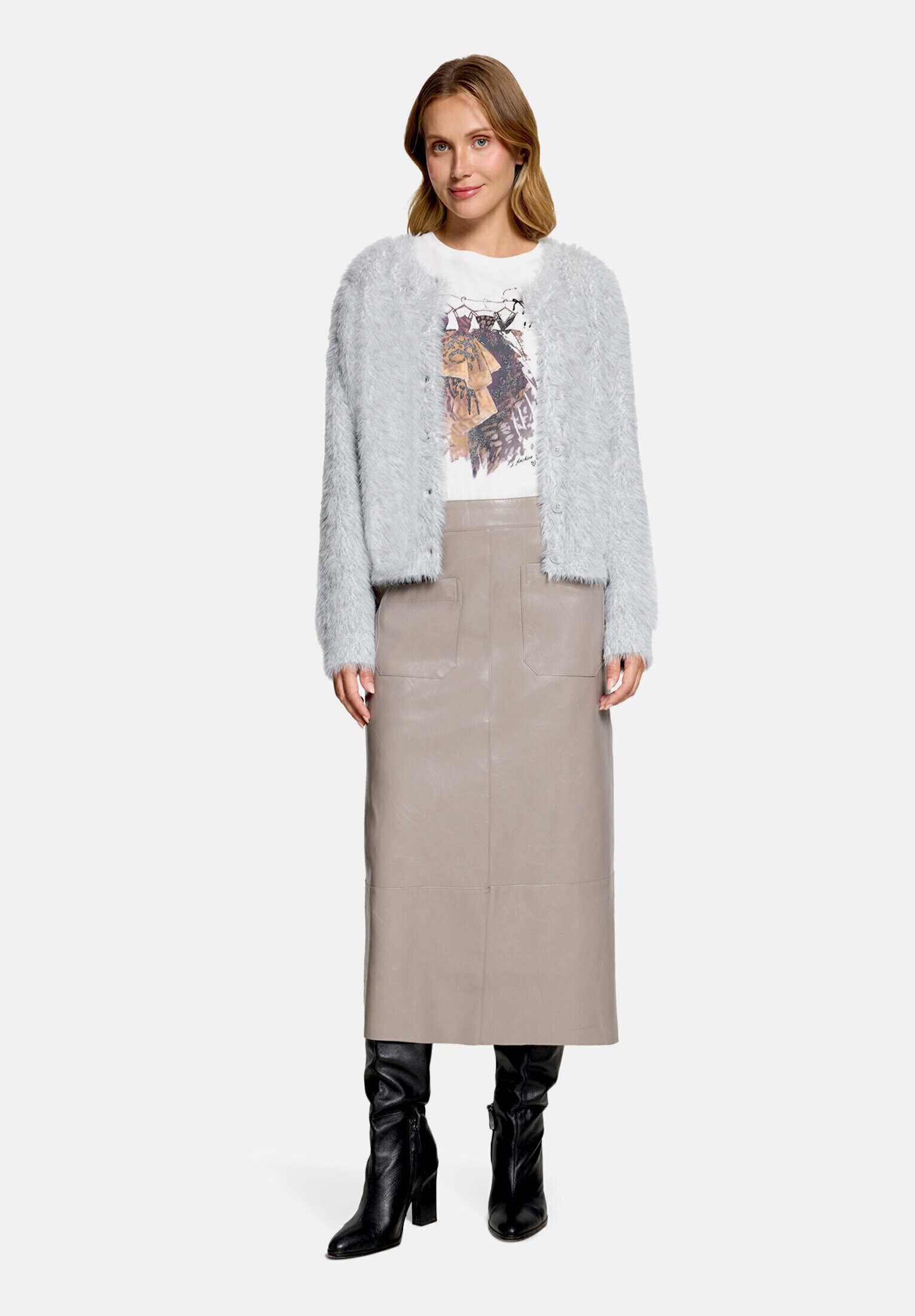 Cartoon Strickjacke Damen mit Rundhalsausschnitt (1-tlg)