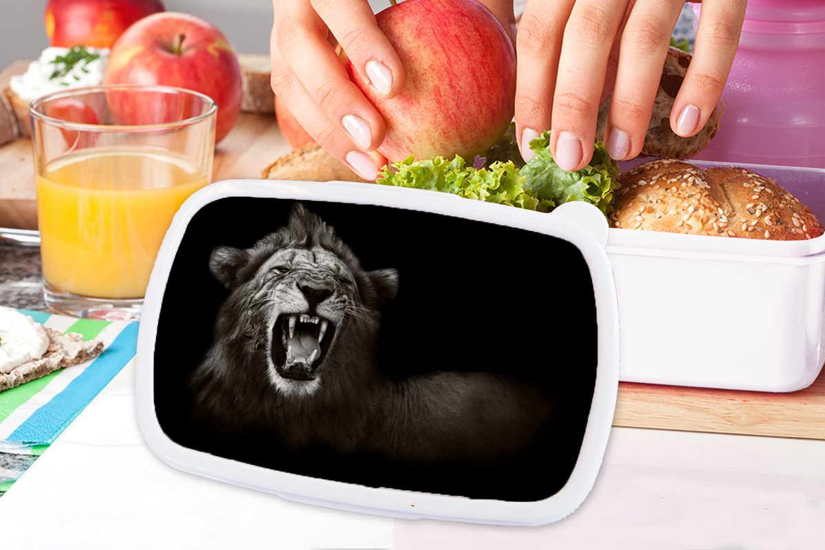 Brotdose, Weiß, Erwachsene, und - Mädchen Löwe und MuchoWow (2-tlg), Kinder - Schwarz für Kunststoff, Brotbox - Lunchbox für Jungs Wild