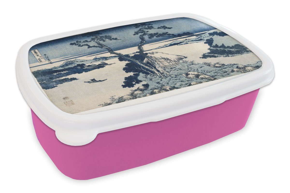 MuchoWow Lunchbox Blick auf den Berg Fuji - Gemälde von Katsushika Hokusai, Kunststoff, (2-tlg), Brotbox für Erwachsene, Brotdose Kinder, Snackbox, Mädchen, Kunststoff rosa