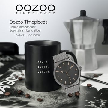OOZOO Quarzuhr Oozoo Herren-Uhr silber, Herrenuhr rund, groß (ca. 45mm) Edelstahlarmband, Fashion-Style