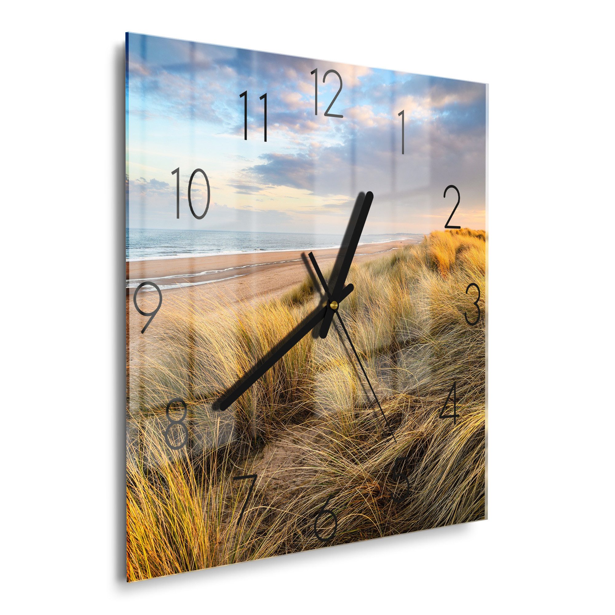 DEQORI Wanduhr 'Dünen am Meer' (Glas Glasuhr modern Wand Uhr Design Küchenuhr)