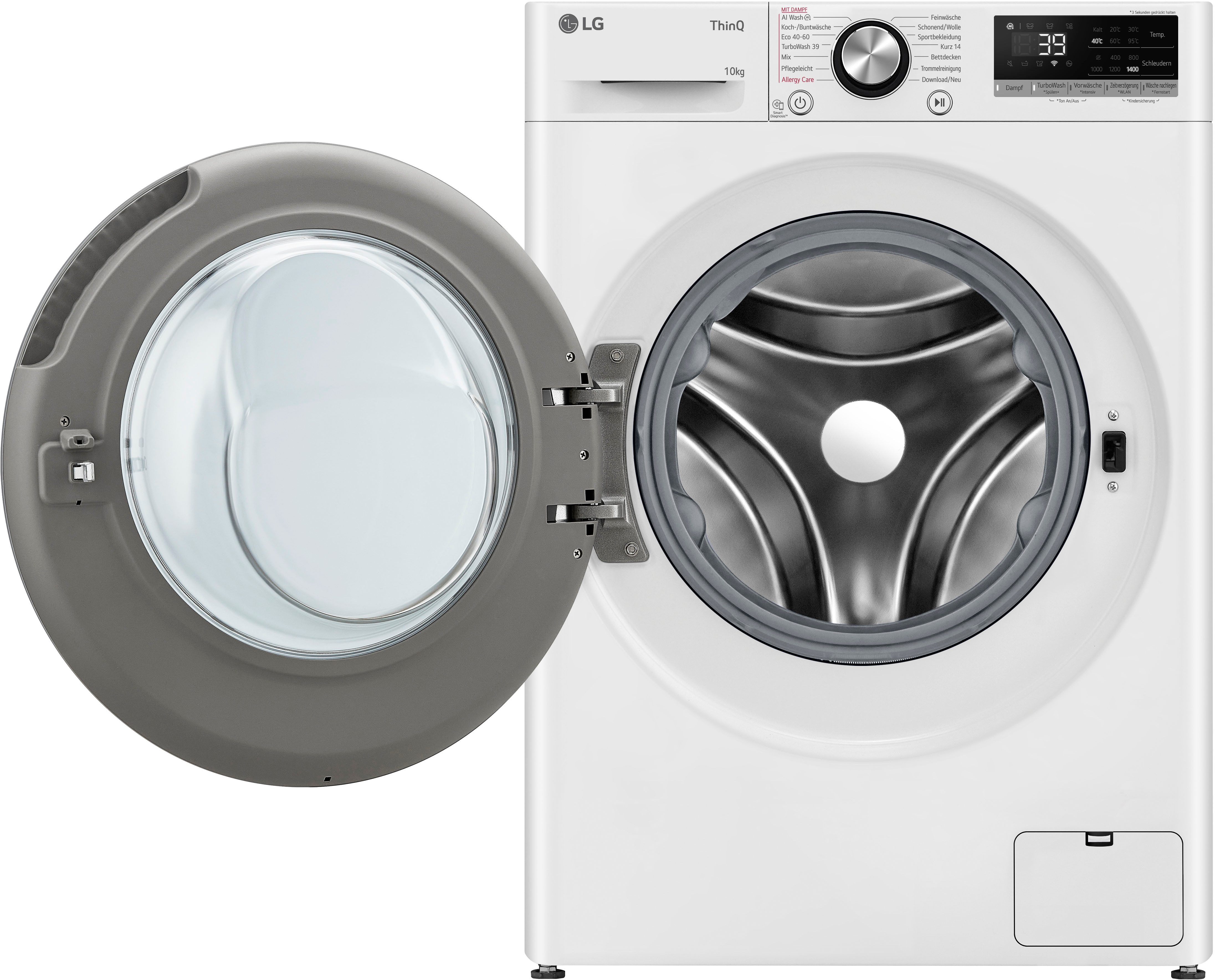 LG Waschmaschine F4WR700Y, 10 kg, 1400 U/min, AI Wash, ThinQ App inkl. Programm-Download