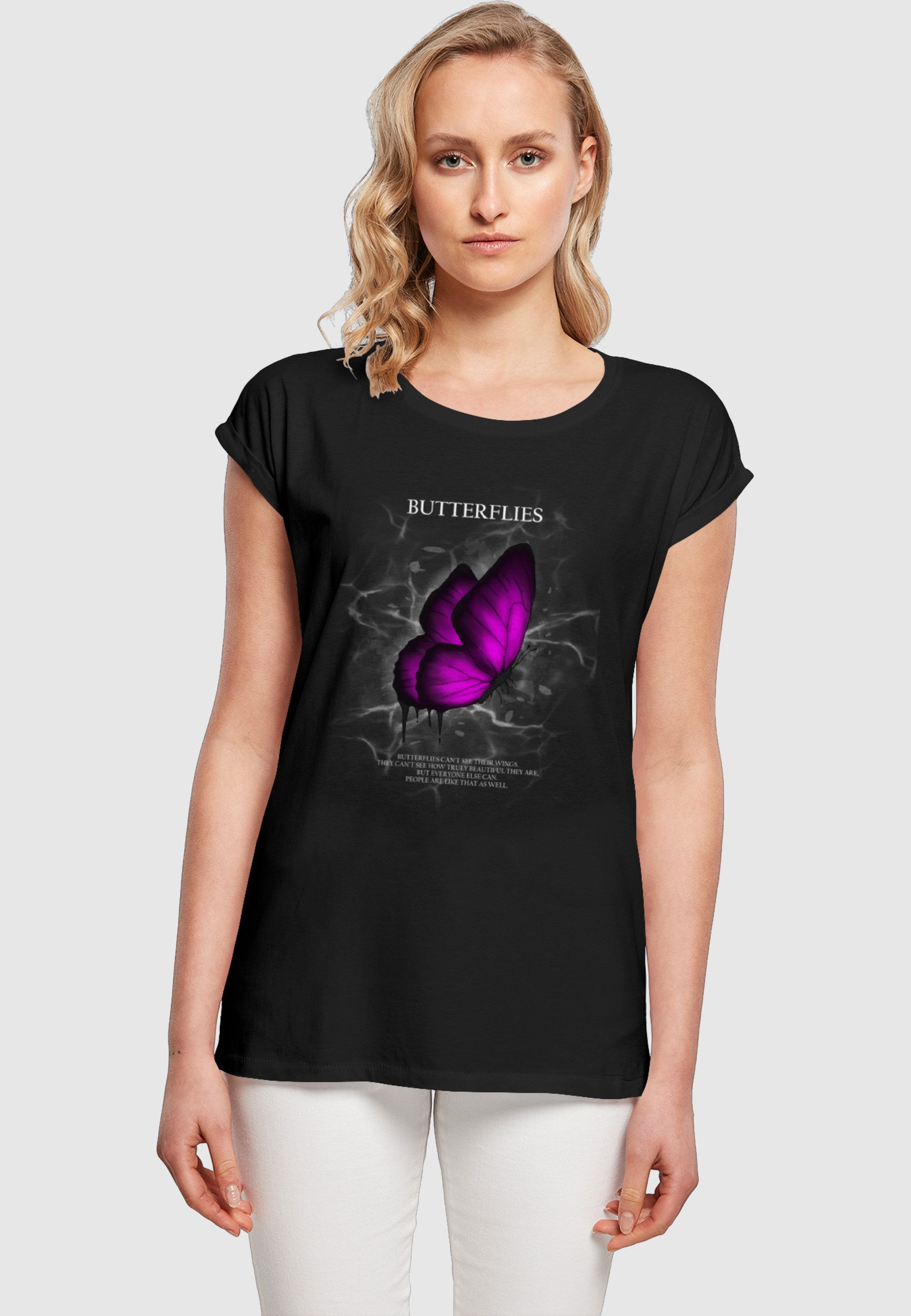Merchcode T-Shirt Merchcode Damen Ladies Butterflies Extended Shoulder Tee (1-tlg)