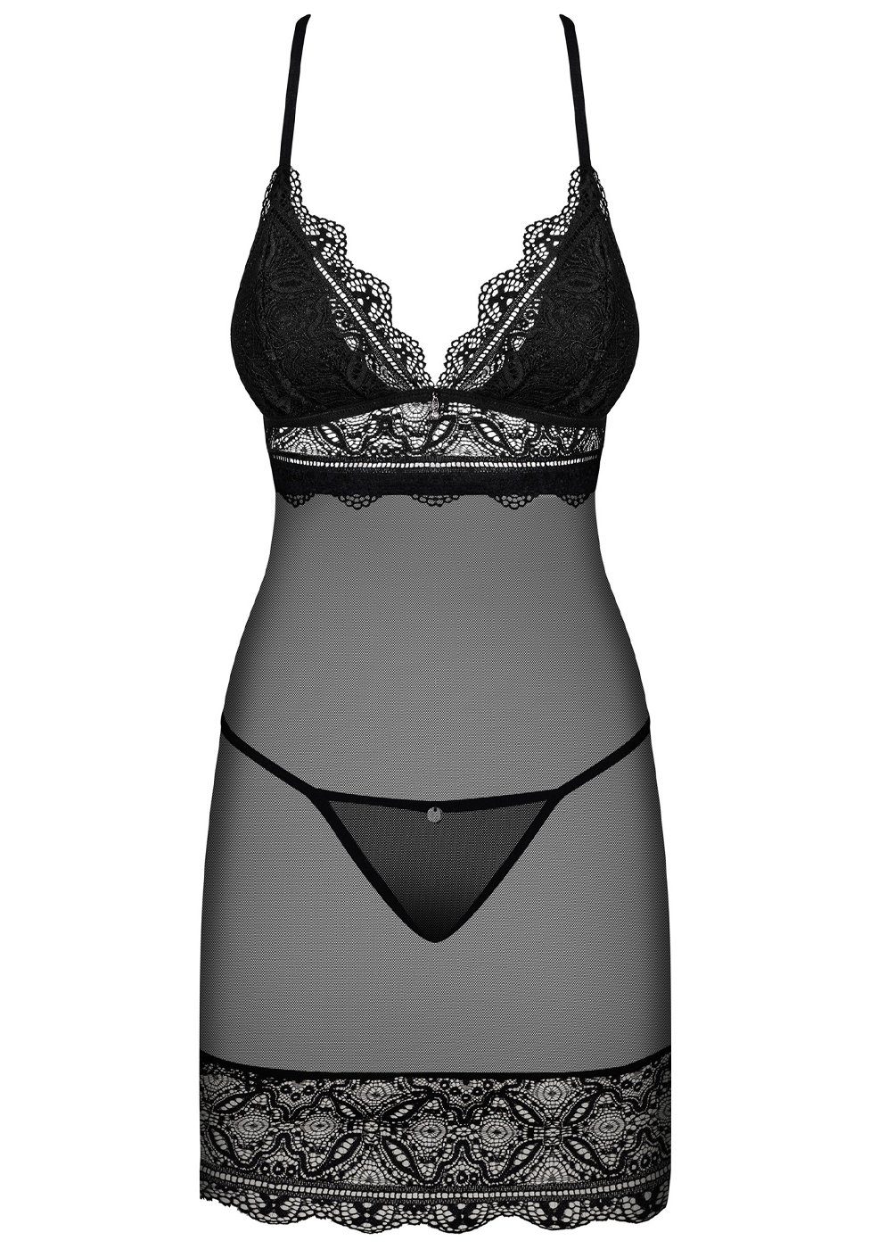 Negligé Negligee Renelia schwarz mit String transparent