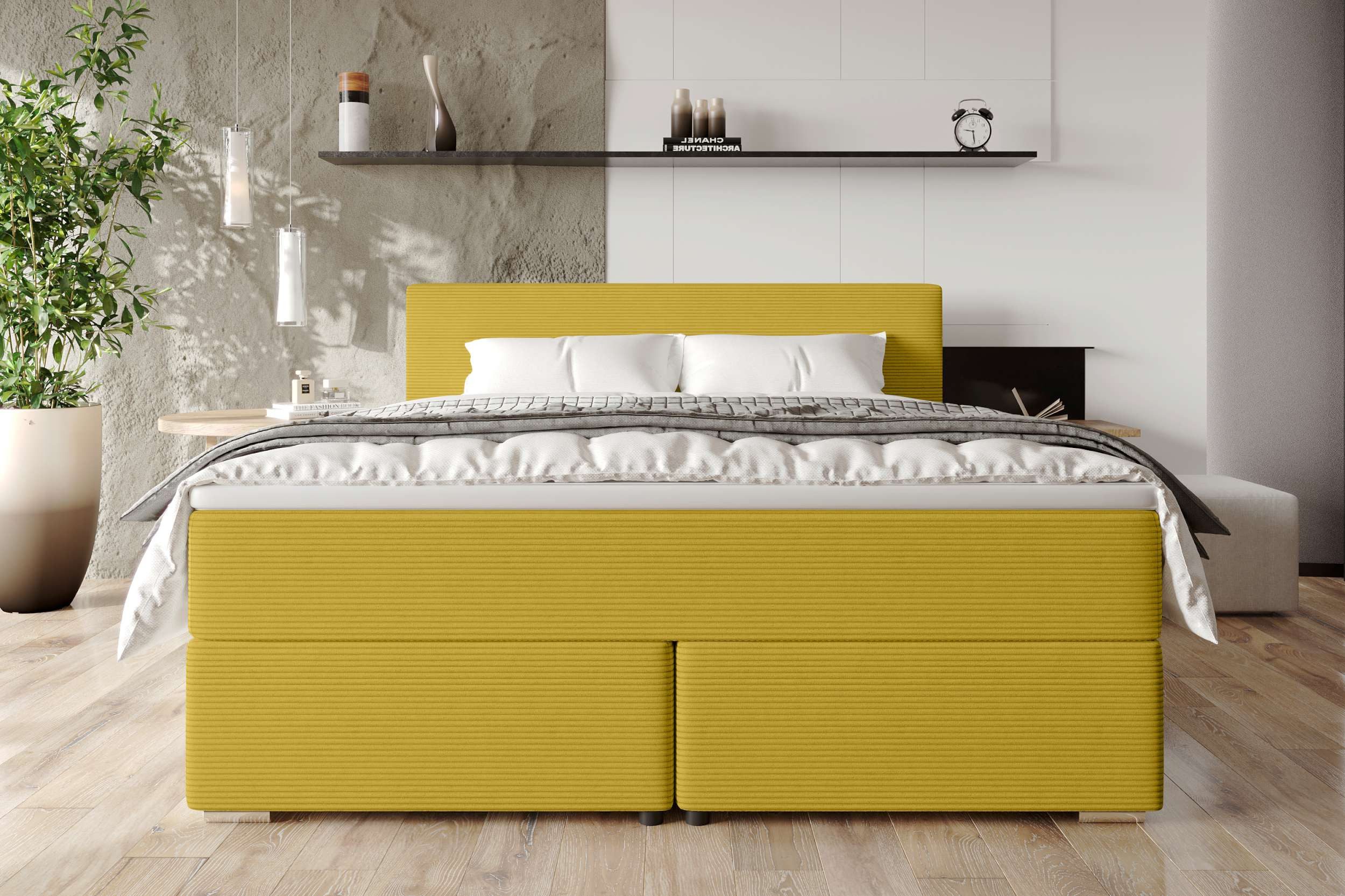 99rooms Boxspringbett Phönix (Schlafzimmerbett, Bett), mit Taschenfederkernmatratze, Topper und gepolstertem Cordstoff POSO