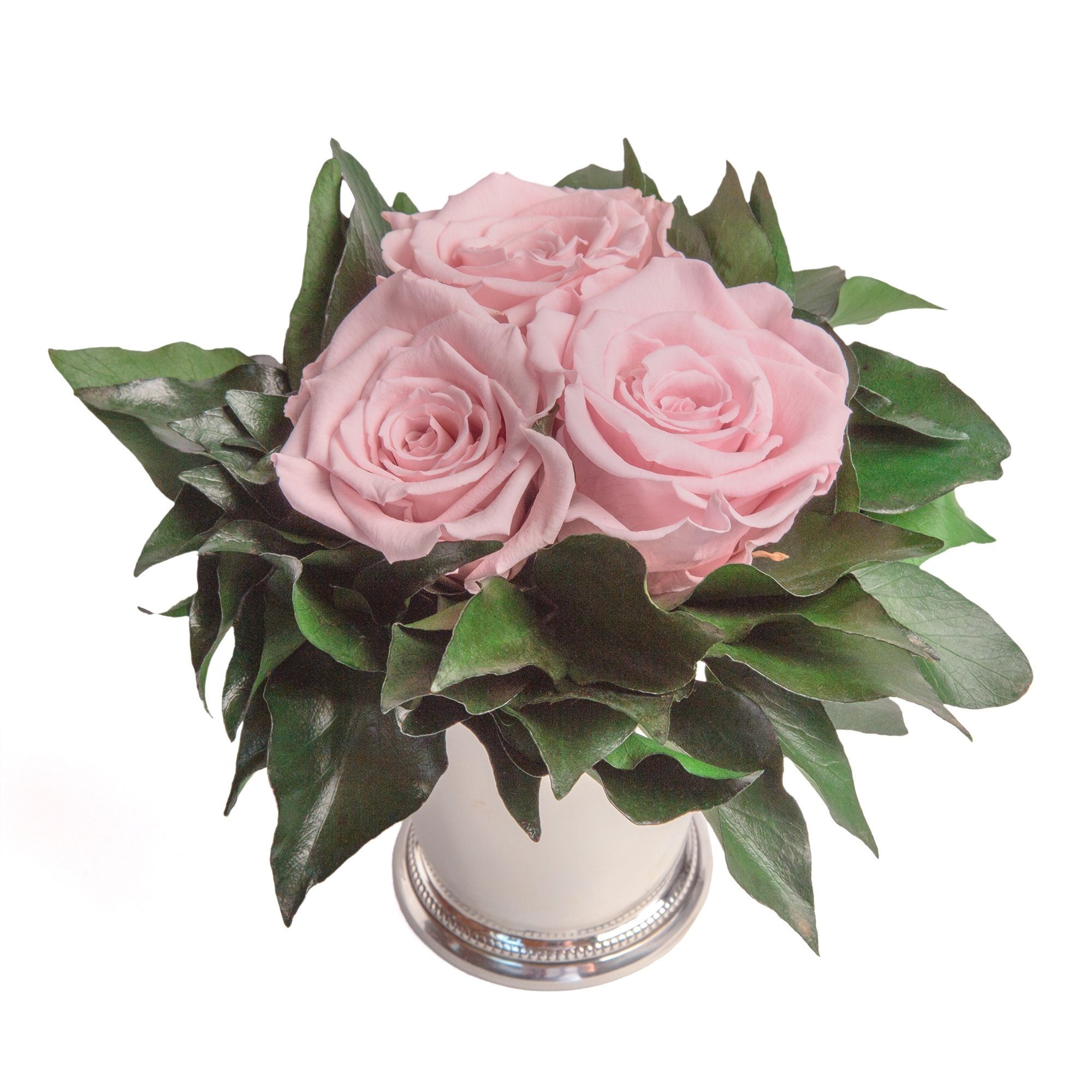 Kunstorchidee 3 Infinity Rosen silberfarbene Vase günstig online kaufen