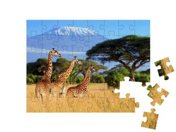 puzzleYOU Puzzle Giraffen vor dem Kilimandscharo, Afrika, 48 Puzzleteile, puzzleYOU-Kollektionen Safari, Savanne