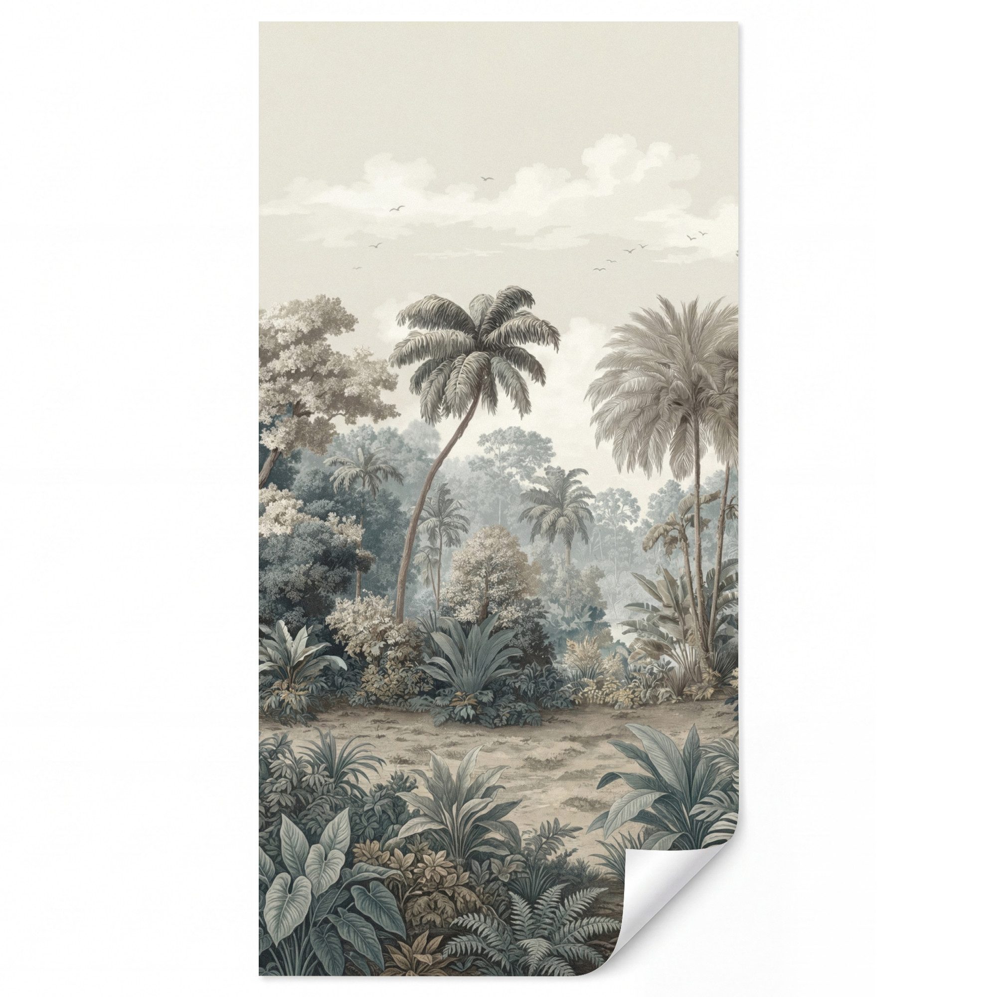 OnlyWow Fototapete Tropisch - Landschaft - Illustration, Matt, bedruckt, Wandtapete, Schlafzimmer, Wanddekoration 100x220cm