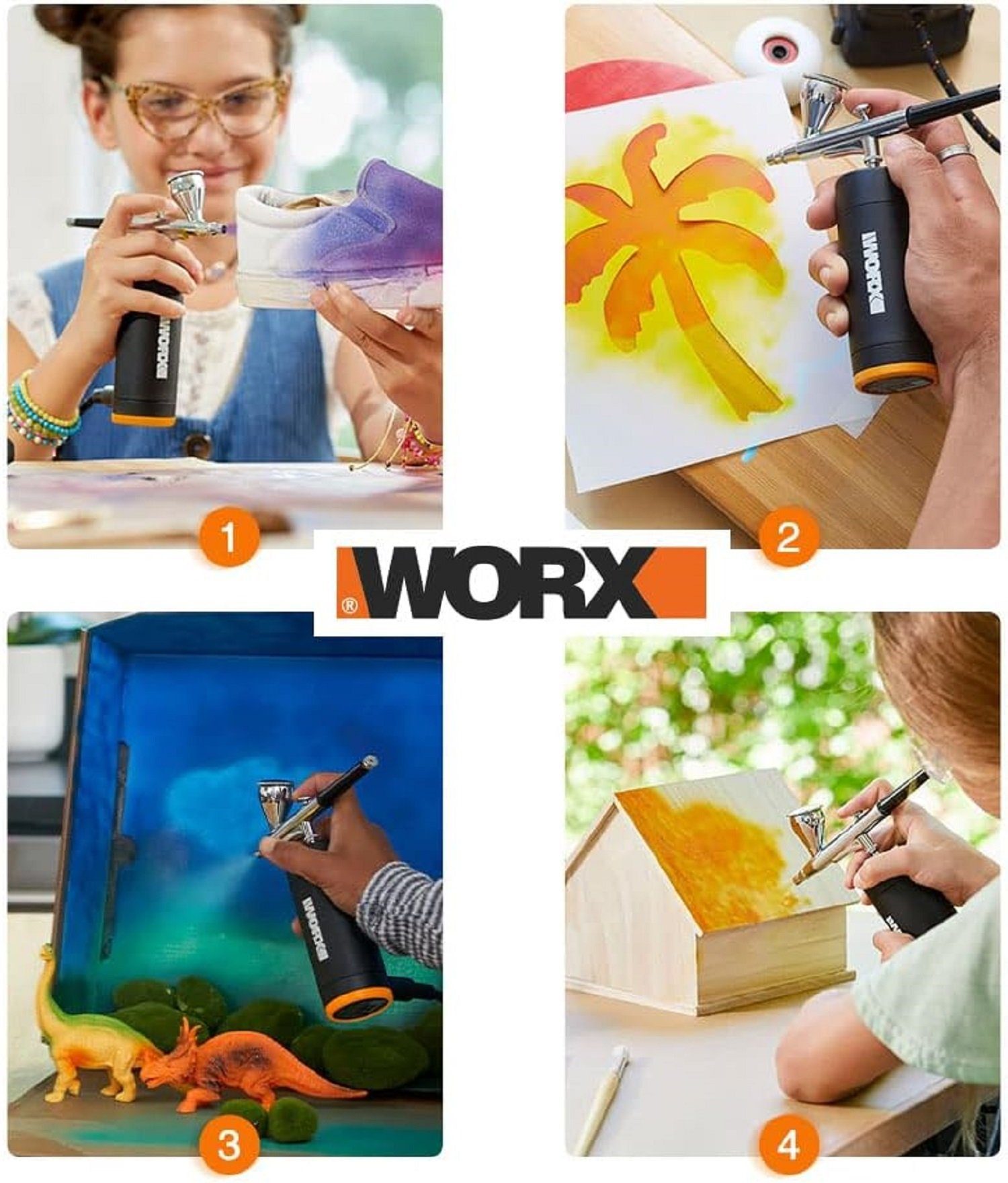 Worx V Farbsprühpistole - MakerX Worx, Akku 20 HUB WX742.9 ohne PowerShare, Airbrush und