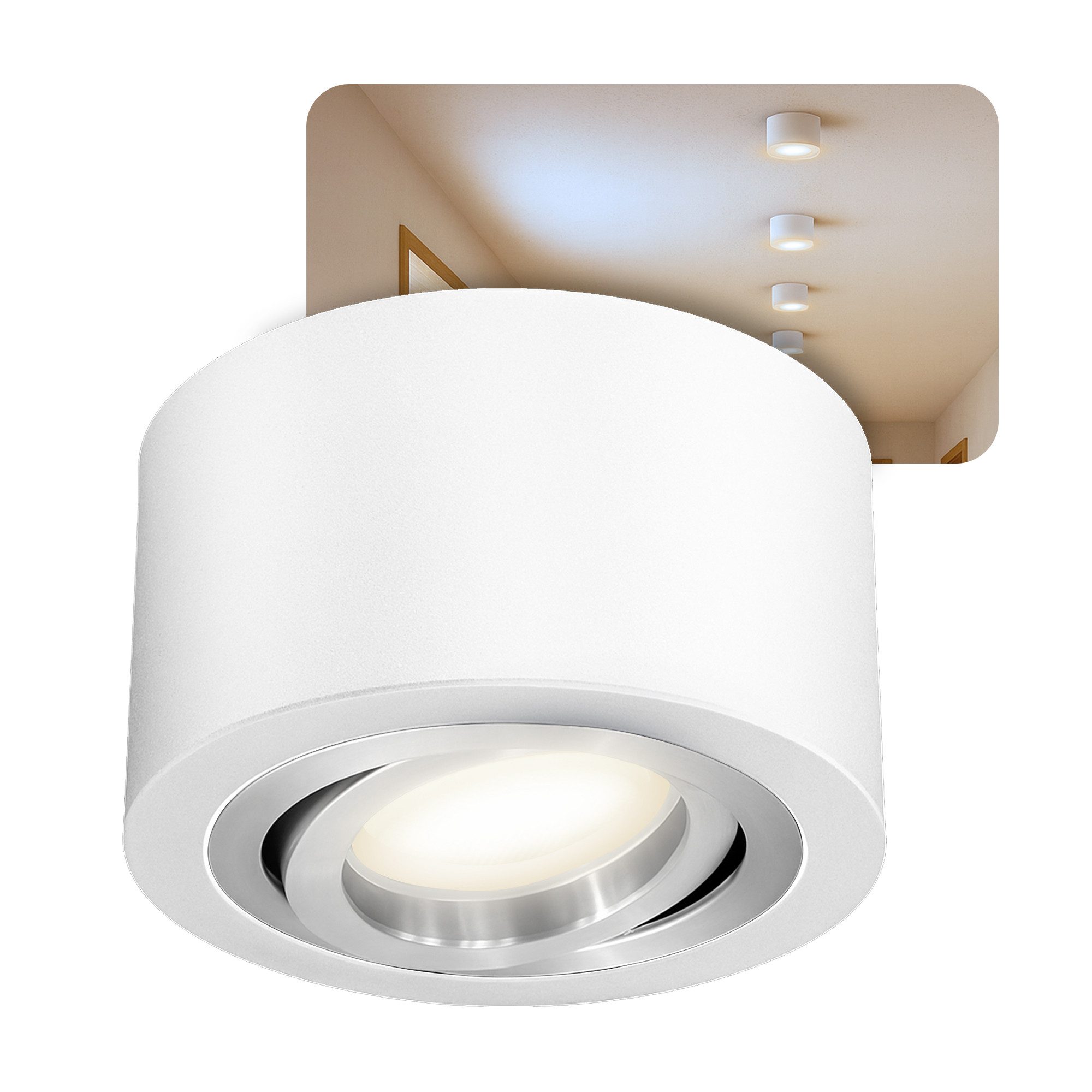 SSC-LUXon LED Aufbaustrahler LANTI Aufbaulampe weiß schwenkbar mit LED 4W neutralweiß Spotlicht, Neutralweiß