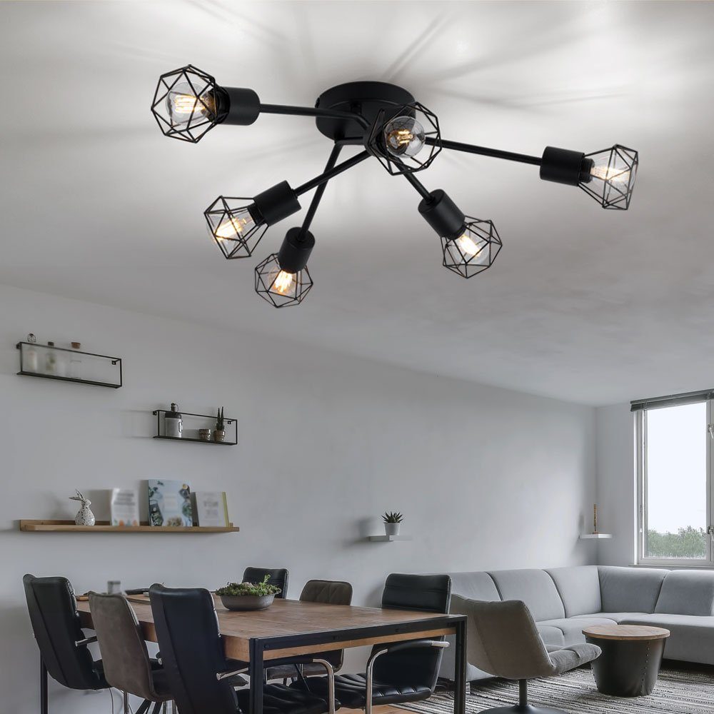 etc-shop LED Deckenleuchte, Leuchtmittel inklusive, Warmweiß, Decken Leuchte Käfig Spot Wohn Ess Zimmer Retro Lampe schwarz im