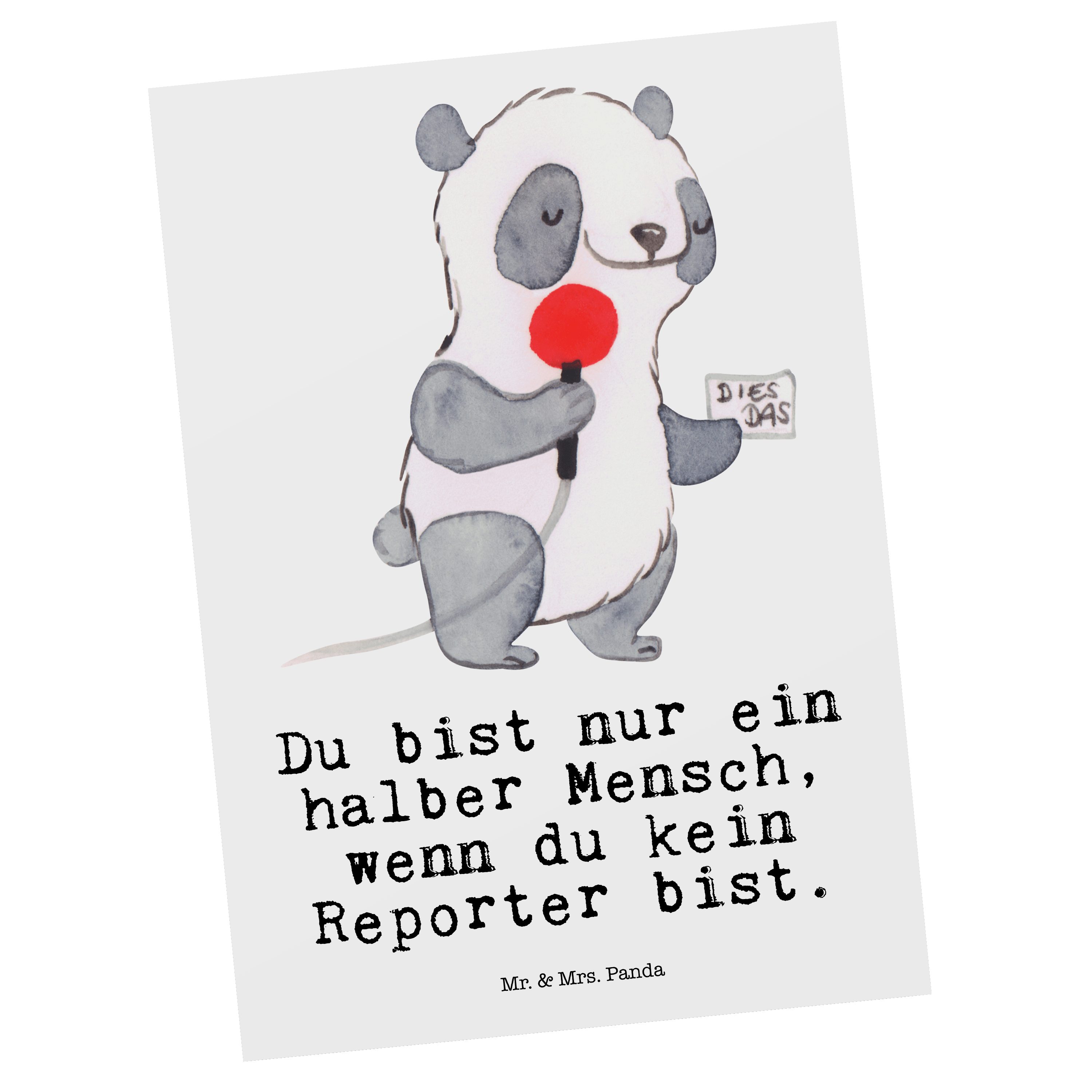 Mr. & Mrs. Panda Postkarte Reporter mit Herz - Weiß - Geschenk, Dankeschön, Dankeskarte, Einladu