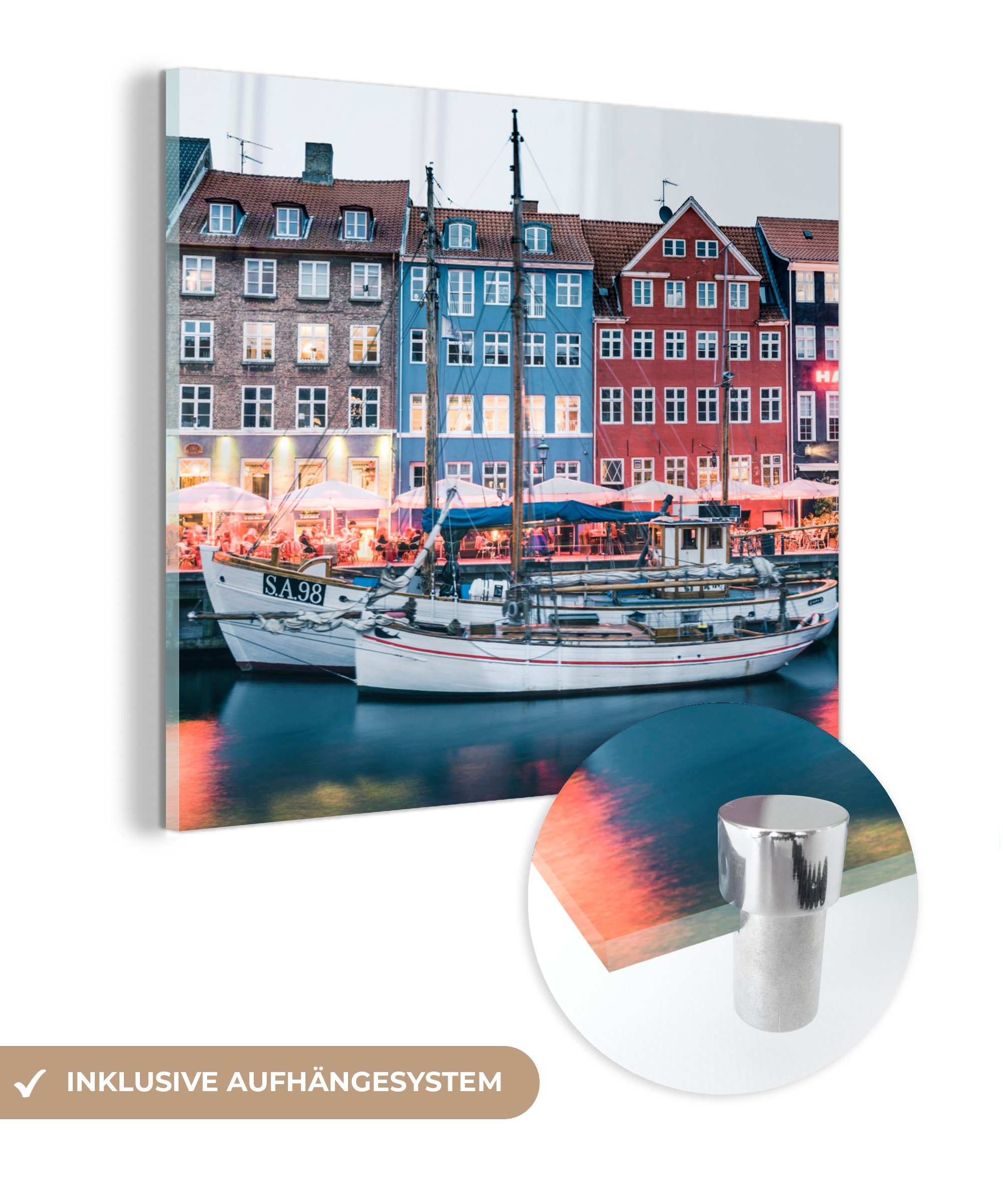 MuchoWow Acrylglasbild Kopenhagen am Morgen - Dänemark, (1 St), Glasbilder - Bilder auf Glas Wandbild - Foto auf Glas - Wanddekoration