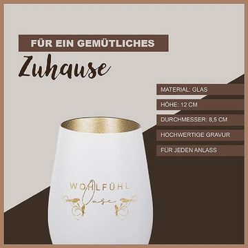 Der Porzellan-Laden Windlicht Handgefertigtes Windlicht, Gravur 'WohlfühlOase' - Gemütliche Atmosphä
