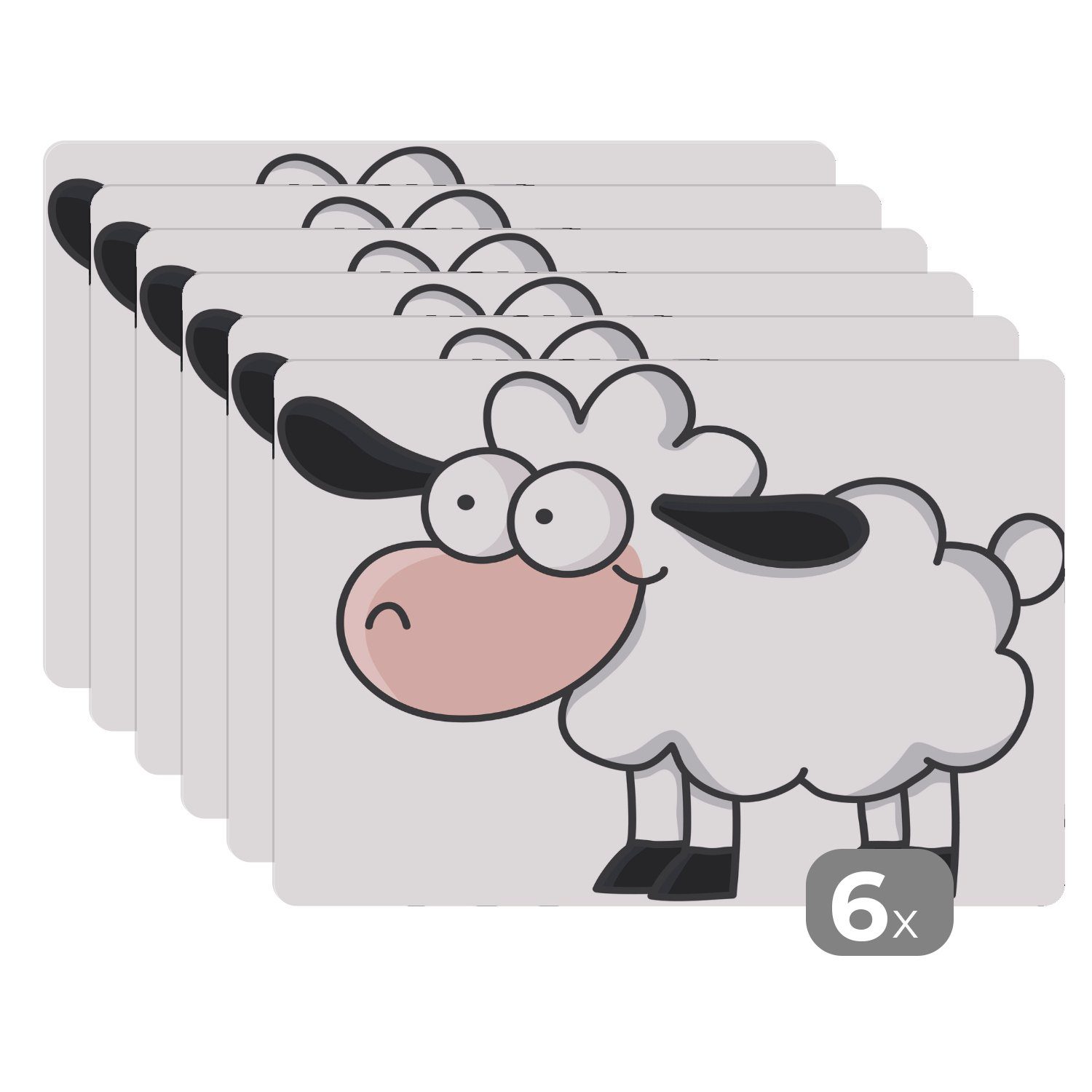 Platzset, Eine Illustration eines glücklichen Schafes, MuchoWow, (6-St), Platzset, Platzdecken, Platzmatte, Tischmatten, Schmutzabweisend
