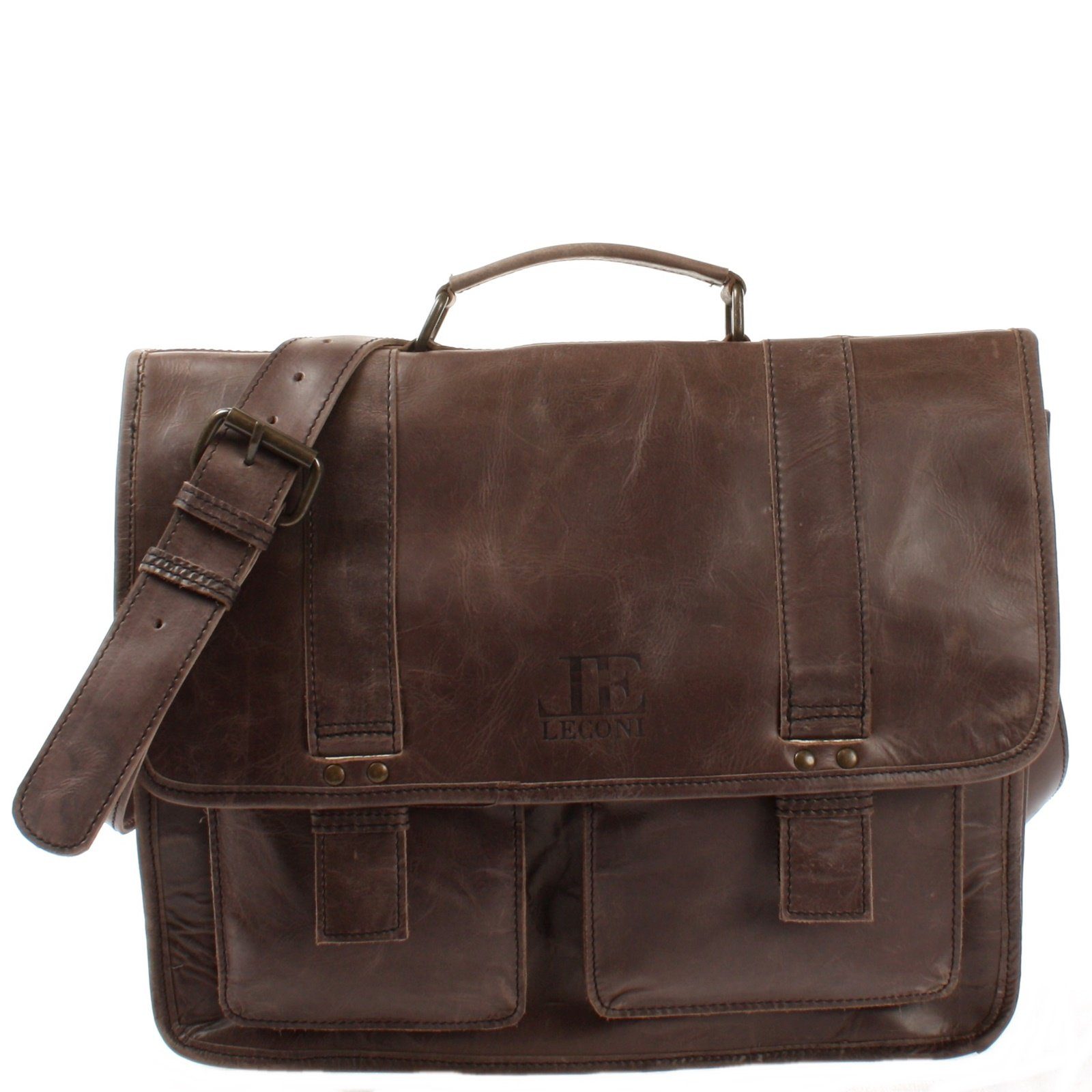 LECONI Aktentasche große Arbeitstasche Businesstasche Messenger Bags Leder LE3030 dunkeltaupe