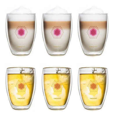 Creano Teeglas Creano doppelwandiges Tee-Glas, Latte Macchiato, Thermobecher Blume, Borosilikatglas, 6-teilig