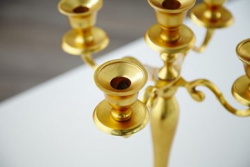 Casa Padrino Kerzenhalter Designer Kerzenhalter aus poliertem Aluminium Gold Shine Classic 5-armig Höhe 40 cm - Kerzenständer