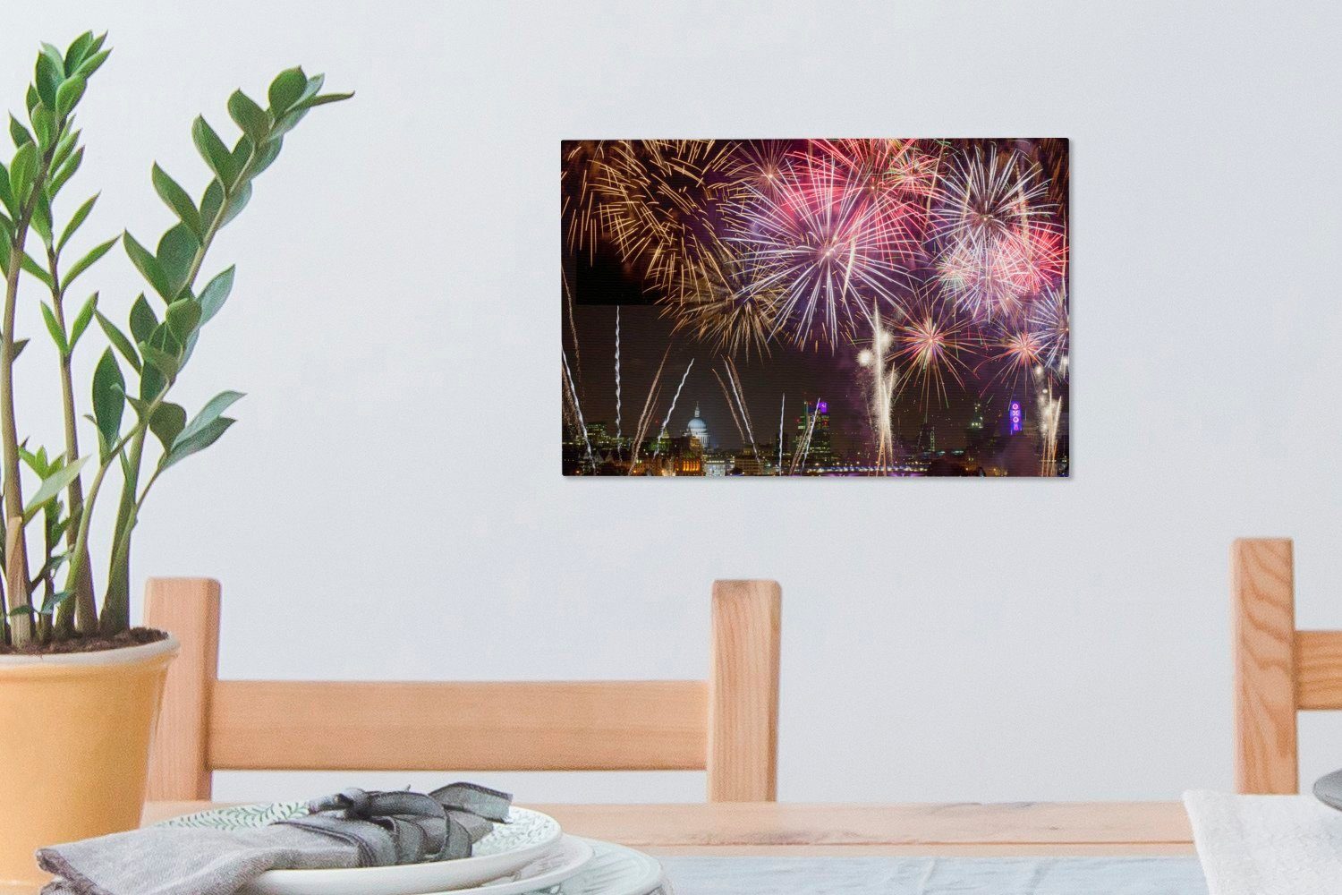 Leinwandbild in Leinwandbilder, Aufhängefertig, Silvester, Wanddeko, London OneMillionCanvasses® Feuerwerk St), (1 30x20 zu cm Wandbild