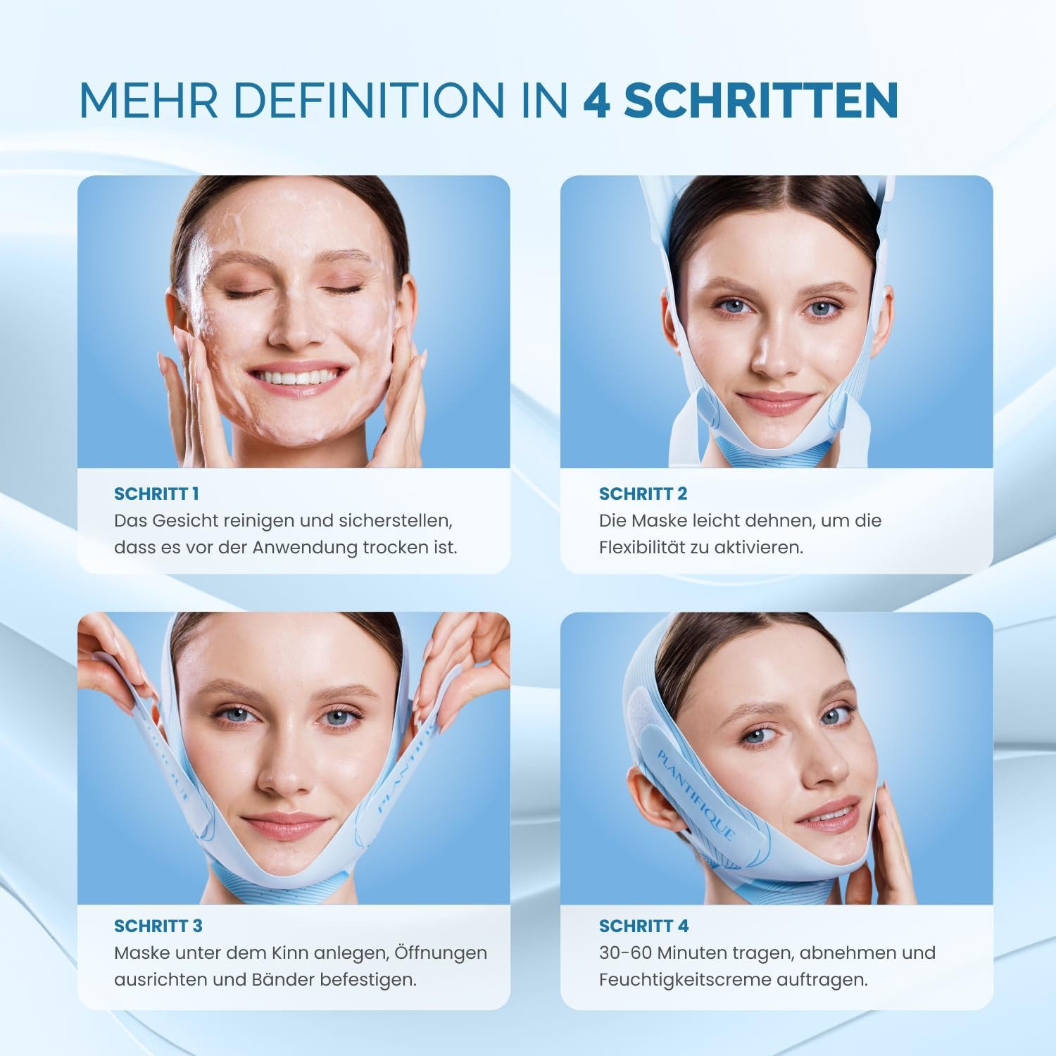PLANTIFIQUE Gesichtsmaske Kinnmaske Doppelkinn Wiederverwendbar Beauty-Accessoire, V-Line Gesichtsmaske für definierte Gesichtskonturen