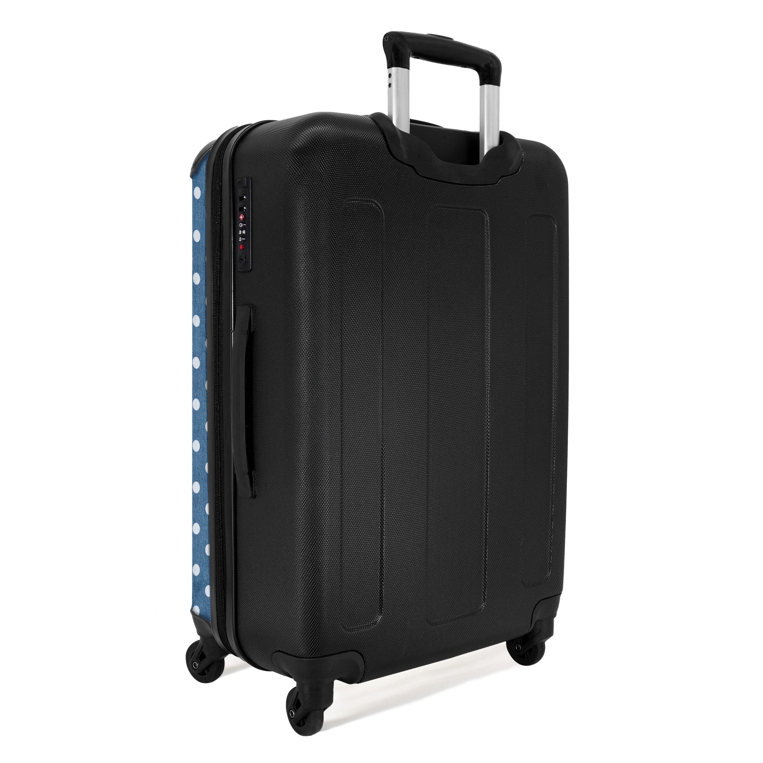NoBoringSuitcases.com© Hartschalen-Trolley mit leuchtende Räder - Punkte - Blau - Weiß - Muster 67 cm - 72 L, 4 Rollen, Koffer Mittelgroß für 20kg, Suitcase für Erwachsene, Reisekoffer