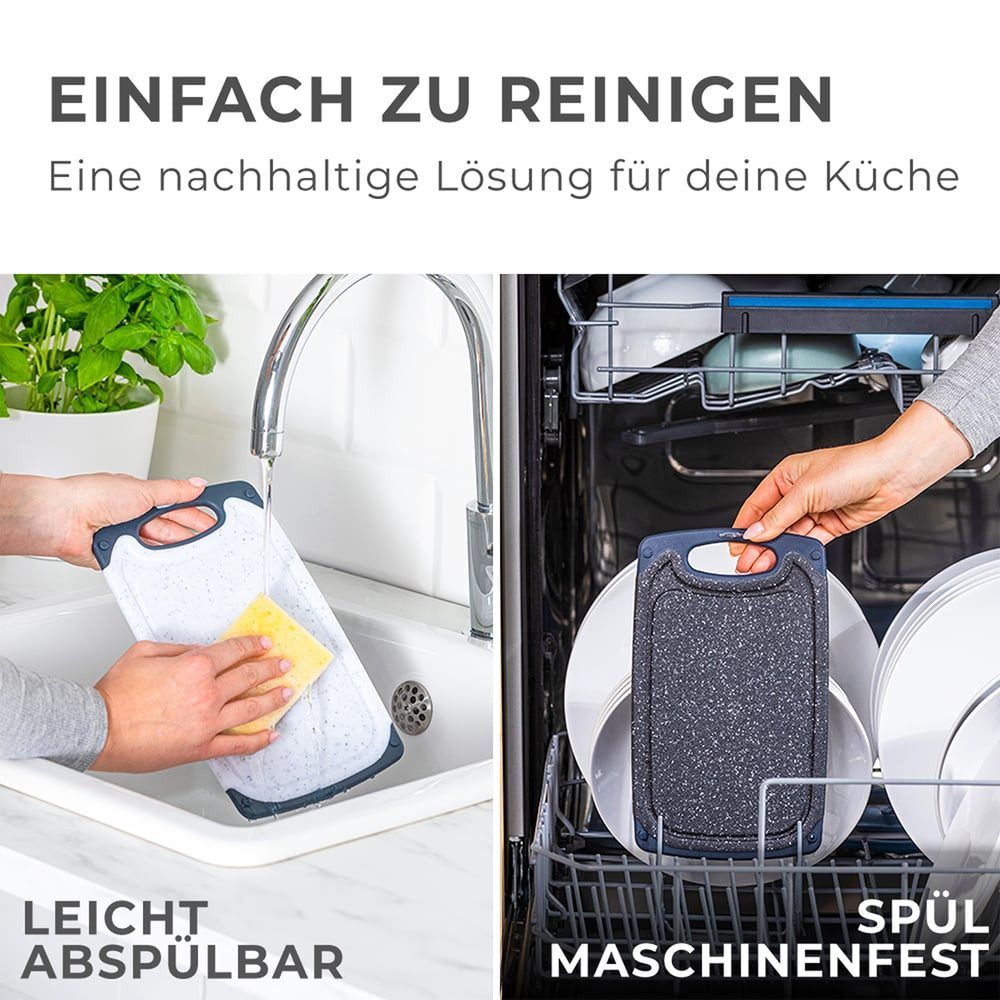 Exitoso Schneidebrett 4er-Set spülmaschinenfest mit Saftrille, Kunststoff, (4-St), Brotzeitbrett Frühstücksbrettchen Brot Obst Steak rutschfest – Bild 4 von 5