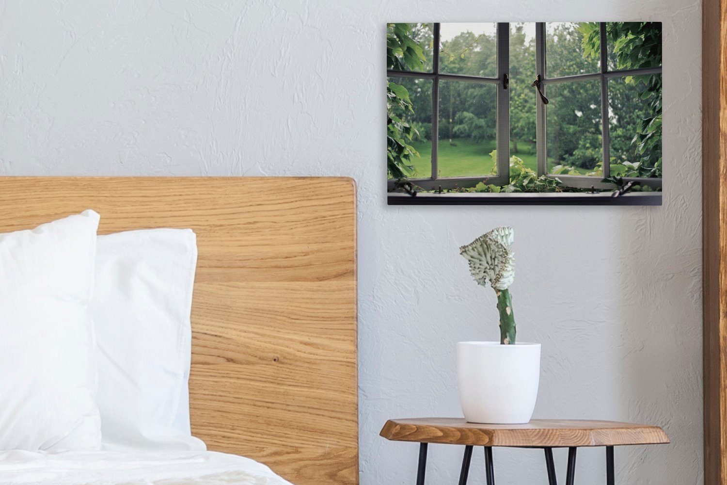 OneMillionCanvasses® Leinwandbild Überwuchertes altes Fenster, Fotodruck (1 St), Leinwand Bilder Klein, Wand Dekoration Aesthetic 30x20 cm – Bild 5 von 5