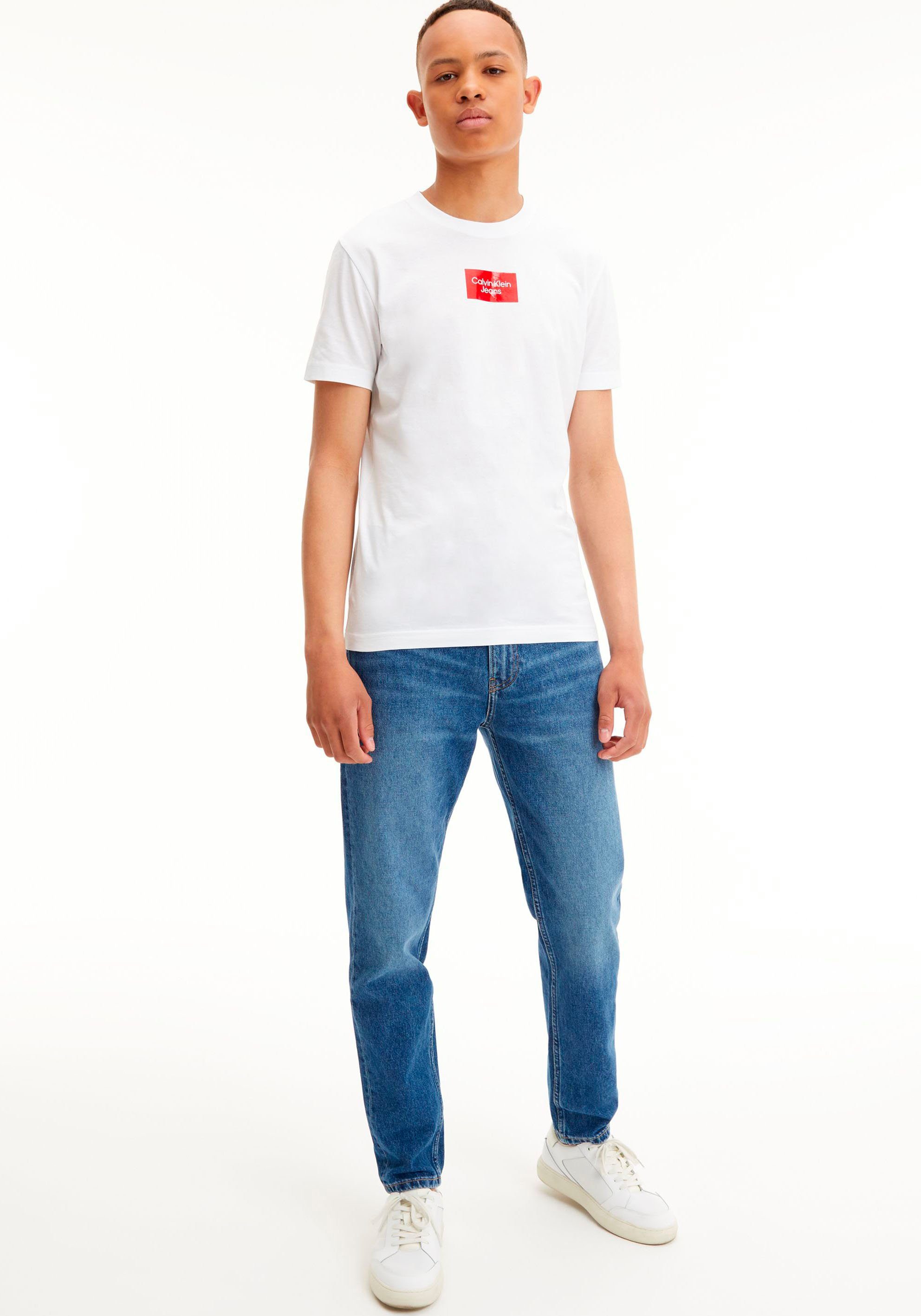 BOX T-Shirt SMALL CENTER Klein mit Logodruck Jeans White Calvin TEE Bright