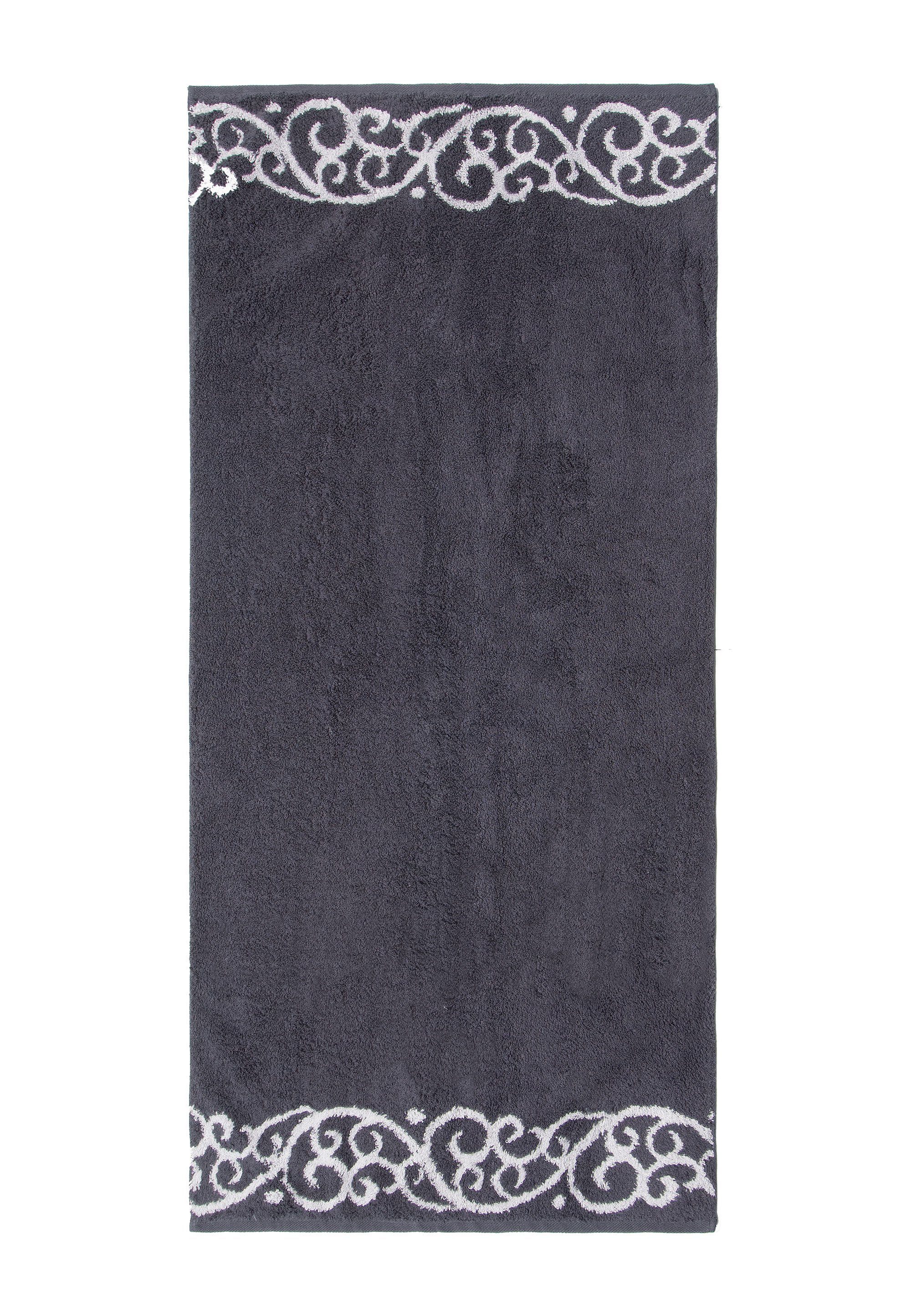 Akanthus-Muster dunkelgrau Duschtuch mit grace Bordüre, (1-St), spa grand Akanthus