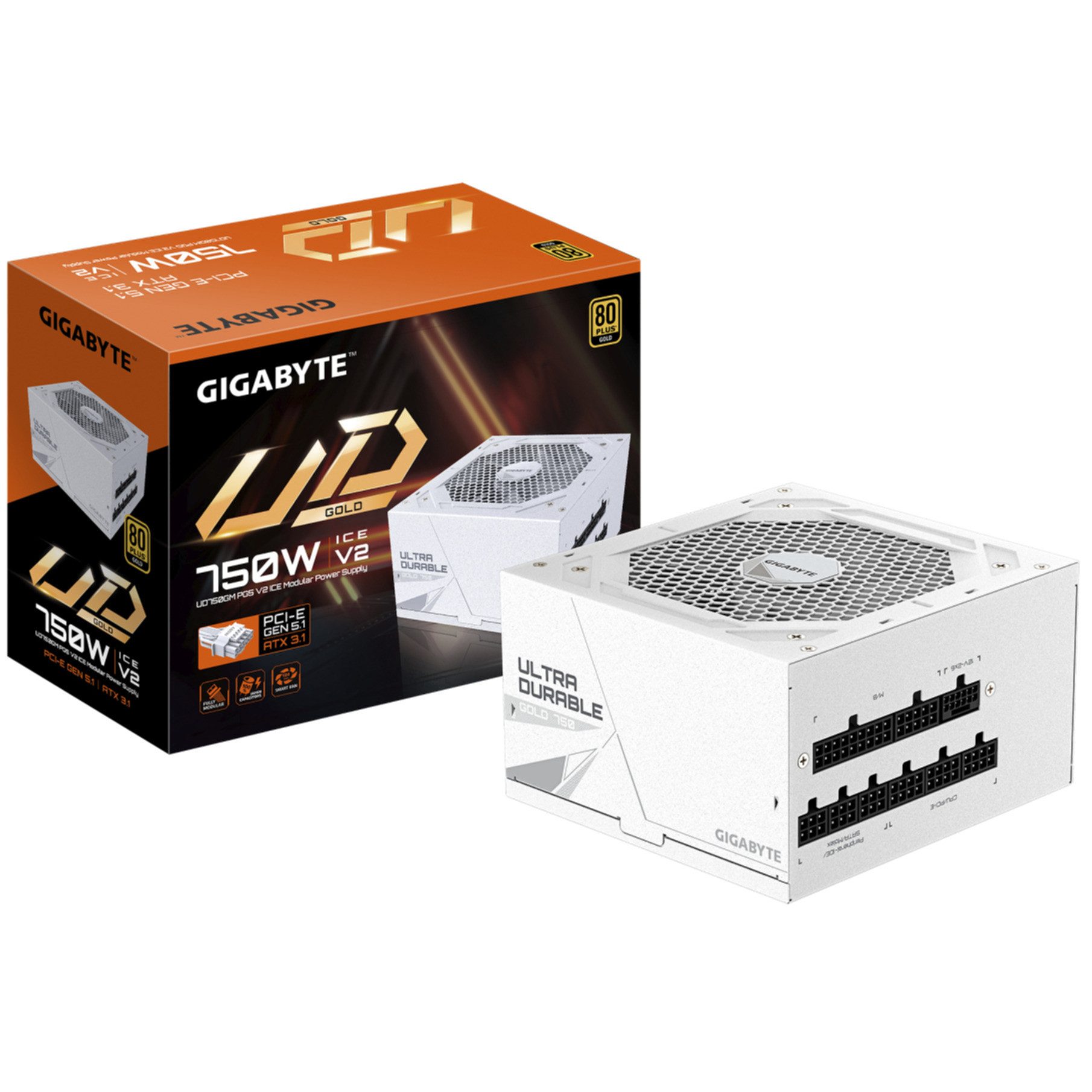 Gigabyte UD750GM PG5 V2 ICE Netzteil – PCIe Gen 5.1, 80 PLUS Gold, Vollmodulare PC-Netzteil (Vollständig modular)