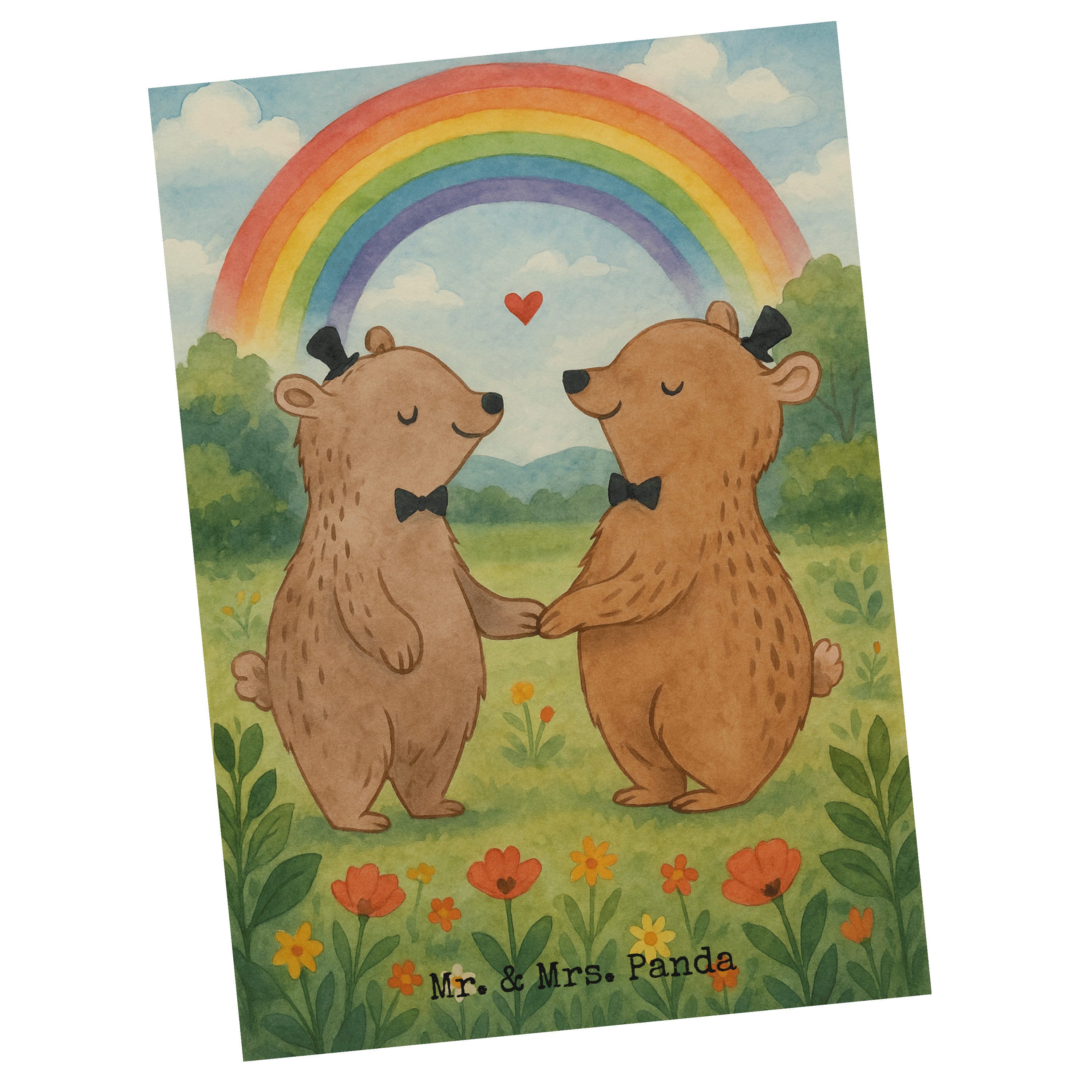 Mr. & Mrs. Panda Postkarte Bären Gay Pride Design, Postkarte, Weiß, Ansichtskarte, Hochzeitskart, einzelkarte bildkarte spruchkarte