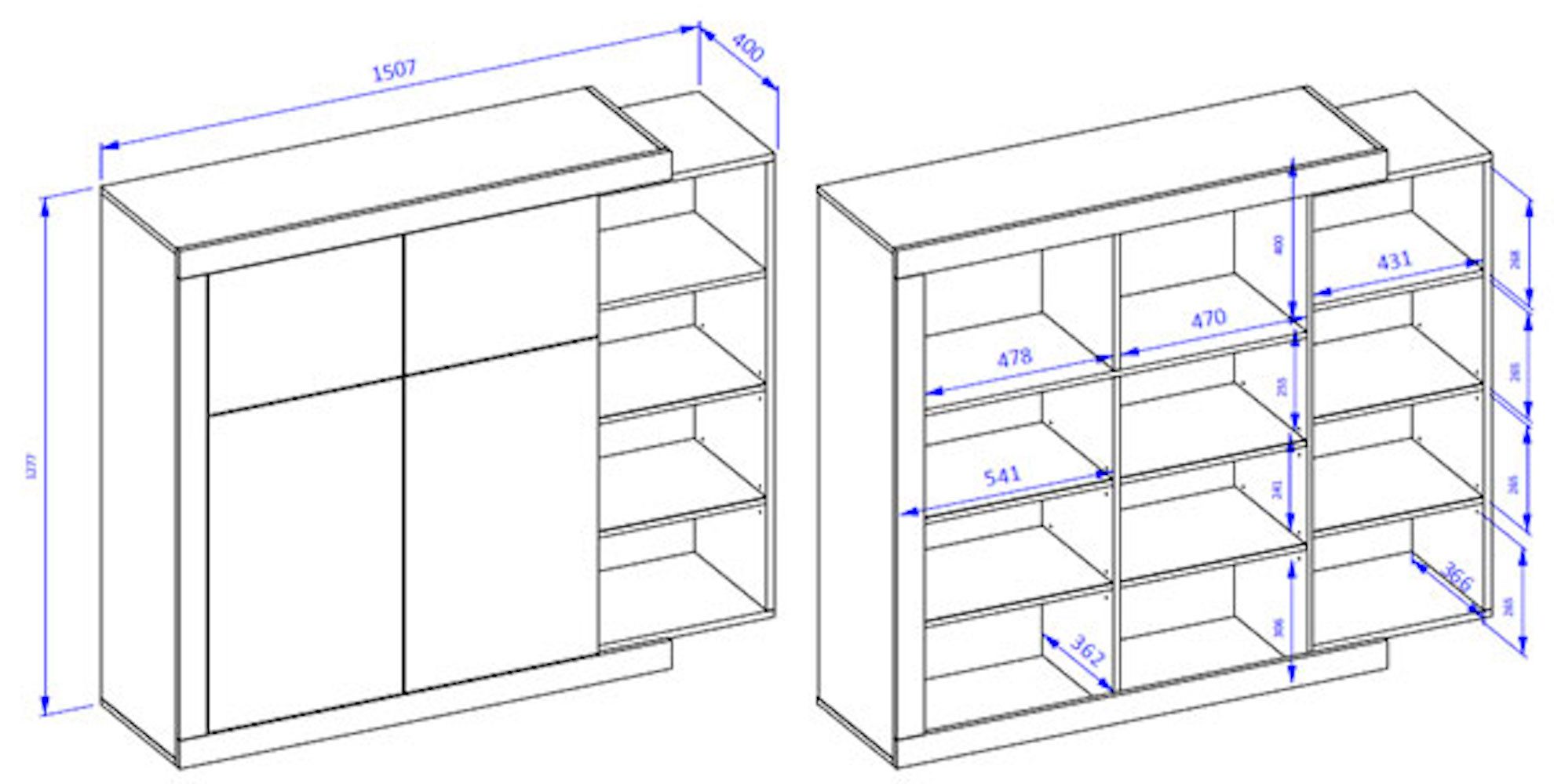Helvetia Highboard Saragossa (Sintra, 1 St., 1-teilig), 220cm weiß Hochglanz / samdal eiche grifflos