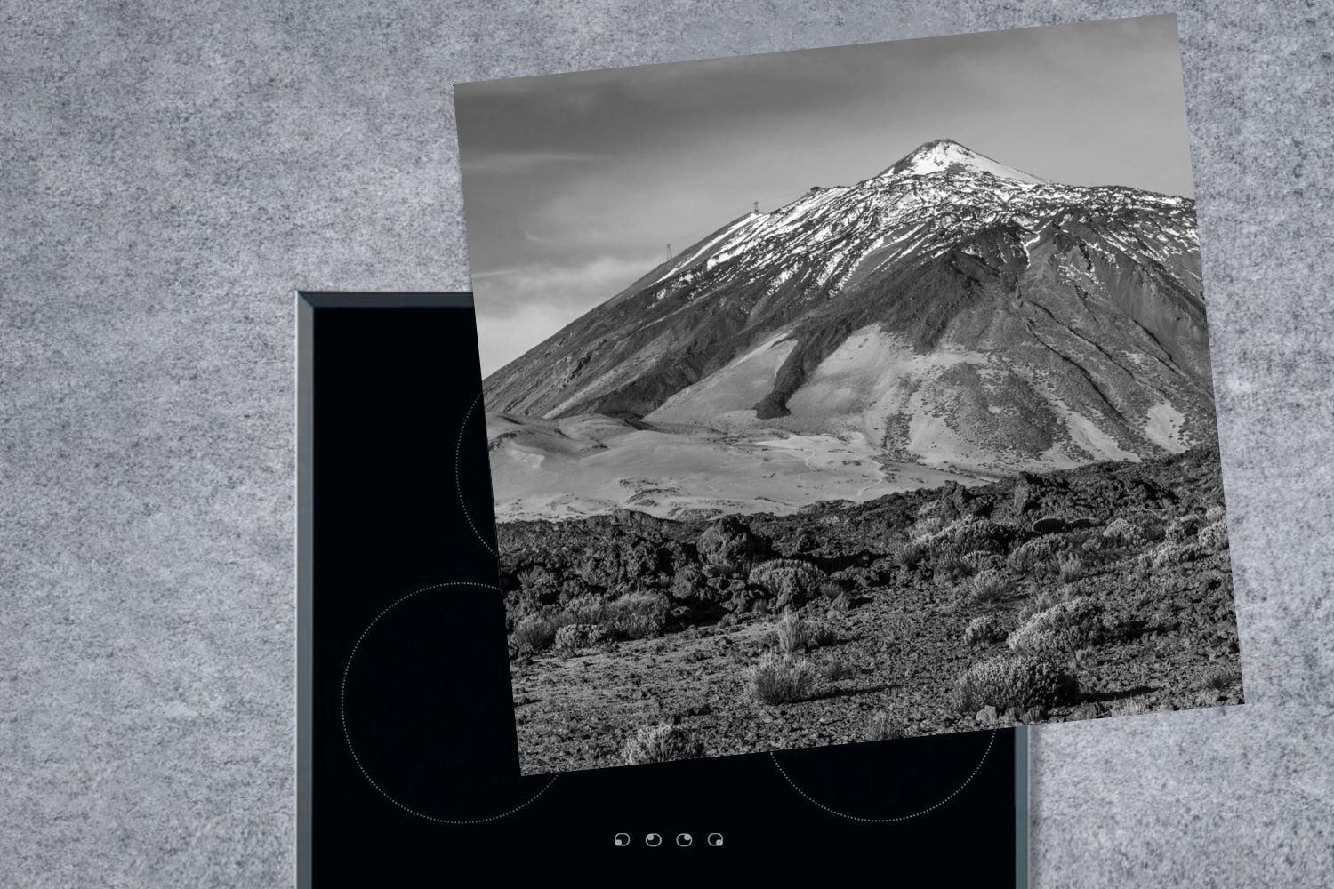 Vulkan weiß, 78x78 Arbeitsplatte tlg), Spanien cm, Herdblende-/Abdeckplatte Schwarz und für MuchoWow auf Teide - Ceranfeldabdeckung, Vinyl, El küche (1 Teneriffa,