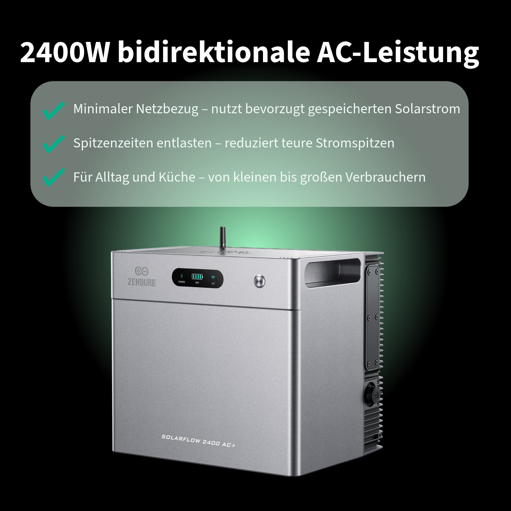 ZENDURE SuperCharged Balkonkraftwerk Zendure SolarFlow 2400 AC Plus mit 0/1/2/3/4/5 AB3000L Batterie, 800 W, (Set, 1× SolarFlow 2400 AC Plus mit 0/1/2/3/4/5× AB3000L Batterien), erweiterbar 2,88–16,8 kWh, IP65 Schutz, Plug and play