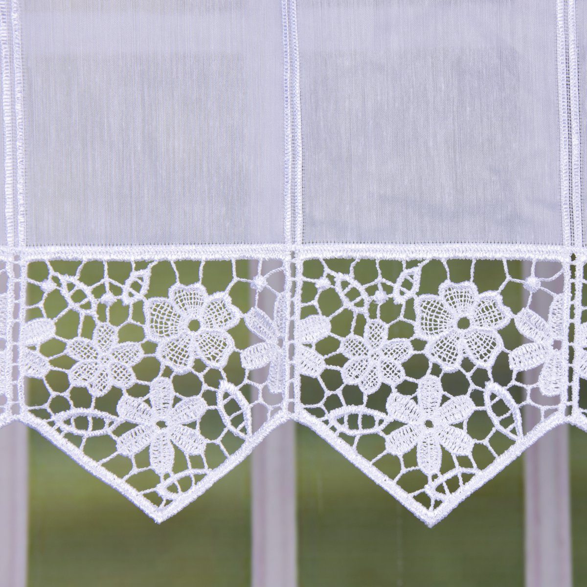 SCHÖNER LEBEN. Meterware Bistrogardine Scheibengardine Stickerei Blumen Meterware weiß 60cm, Stickerei/Stickstoff, bestickt