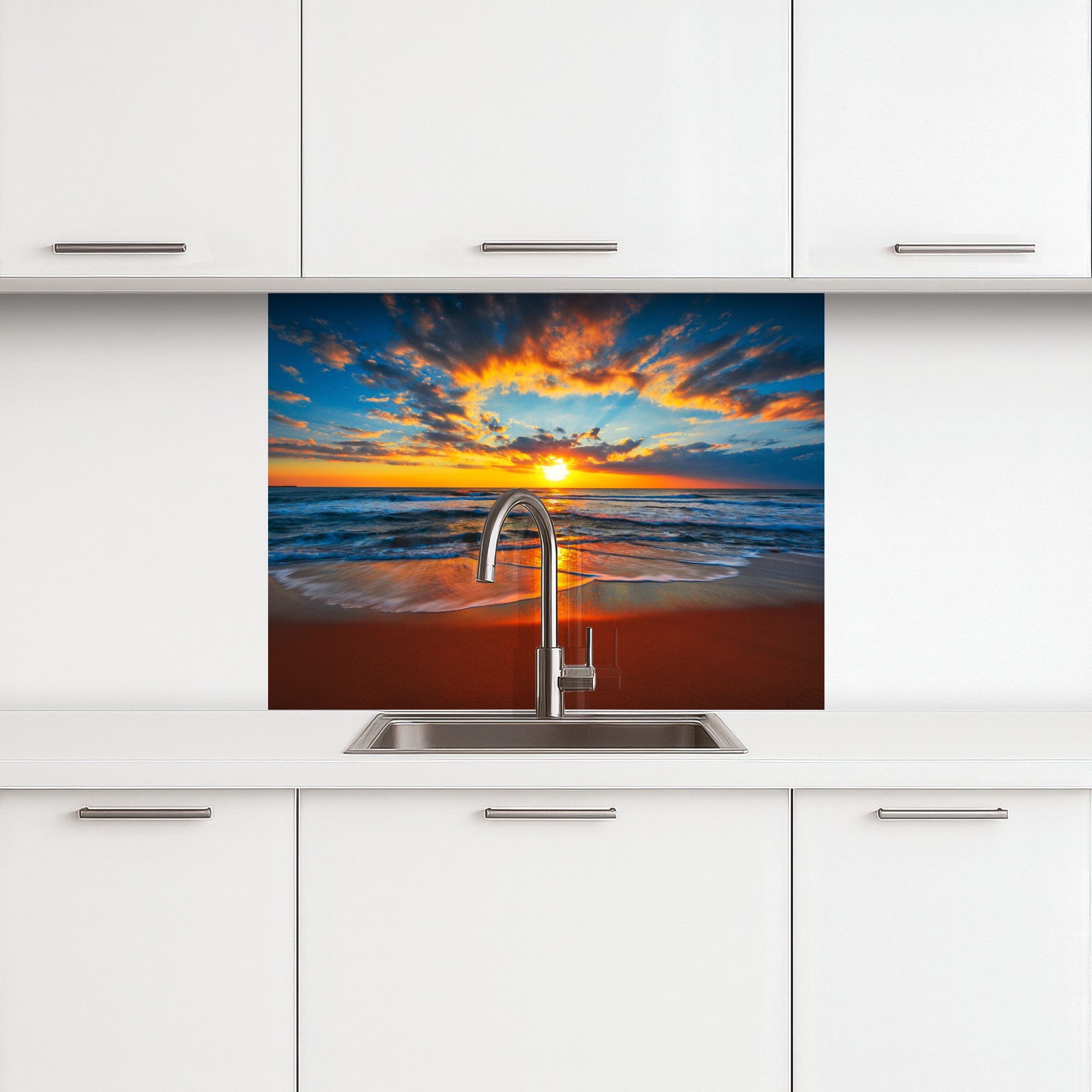 KitchenYeah Küchenrückwand selbstklebend Meer - Sonnenuntergang - Strand - günstig online kaufen