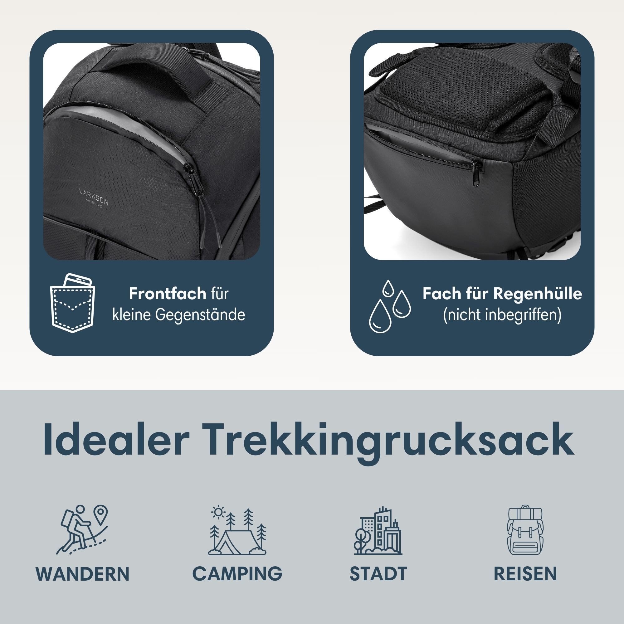 LARKSON Wanderrucksack Klint Large Rucksack 34 L mit Trinkblasenöffnung (1-tlg), Outdoorrucksack für Radfahren, Bergsteigen, Wandern, Camping