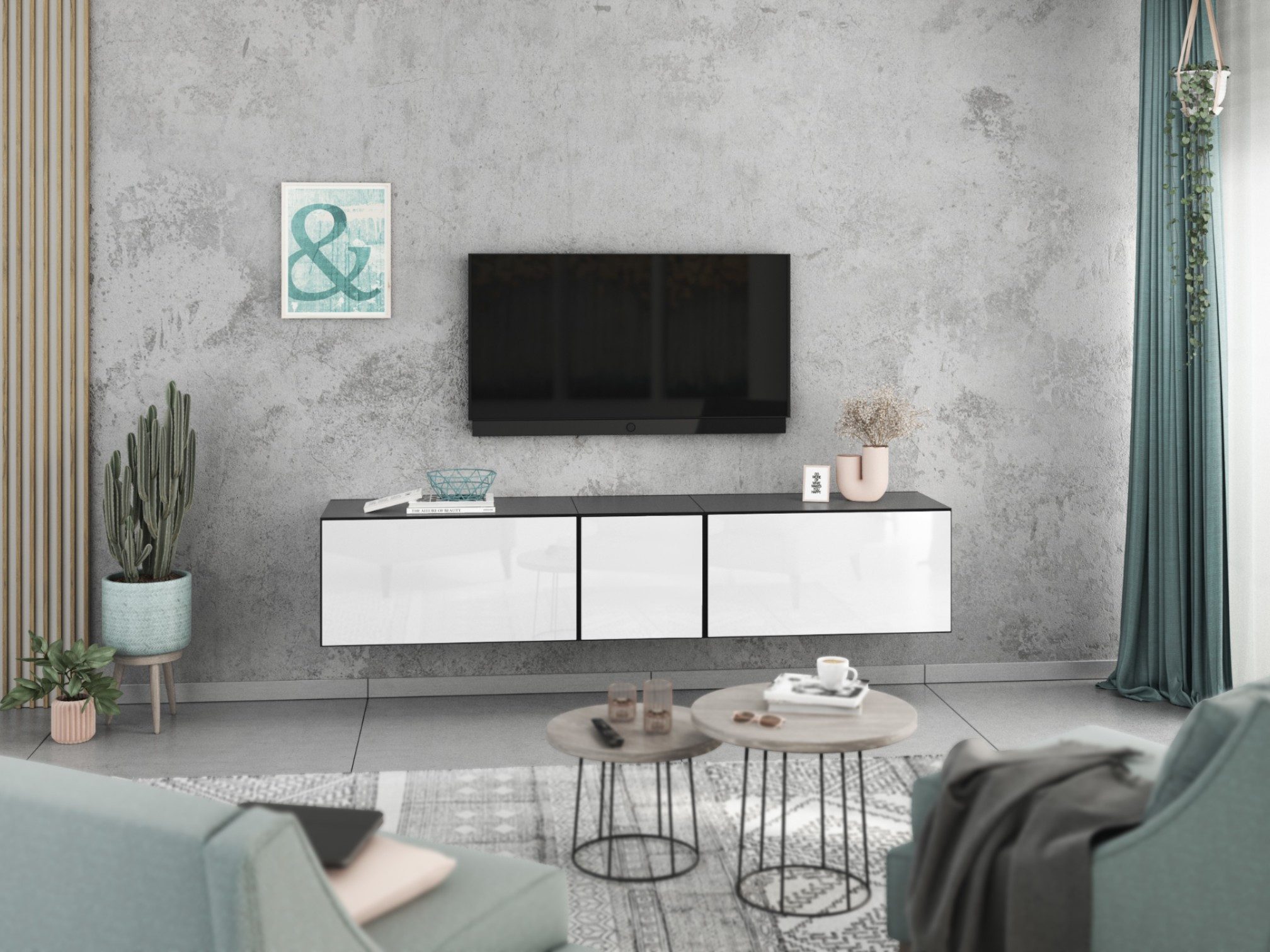 moebel-dich-auf Lowboard VARIANTO 3 (3 tlg., 190 cm breit, TV-Board bestehend aus 2x Schränken mit Klappe und 1x Schrank mit Tür), stehend und hängend
