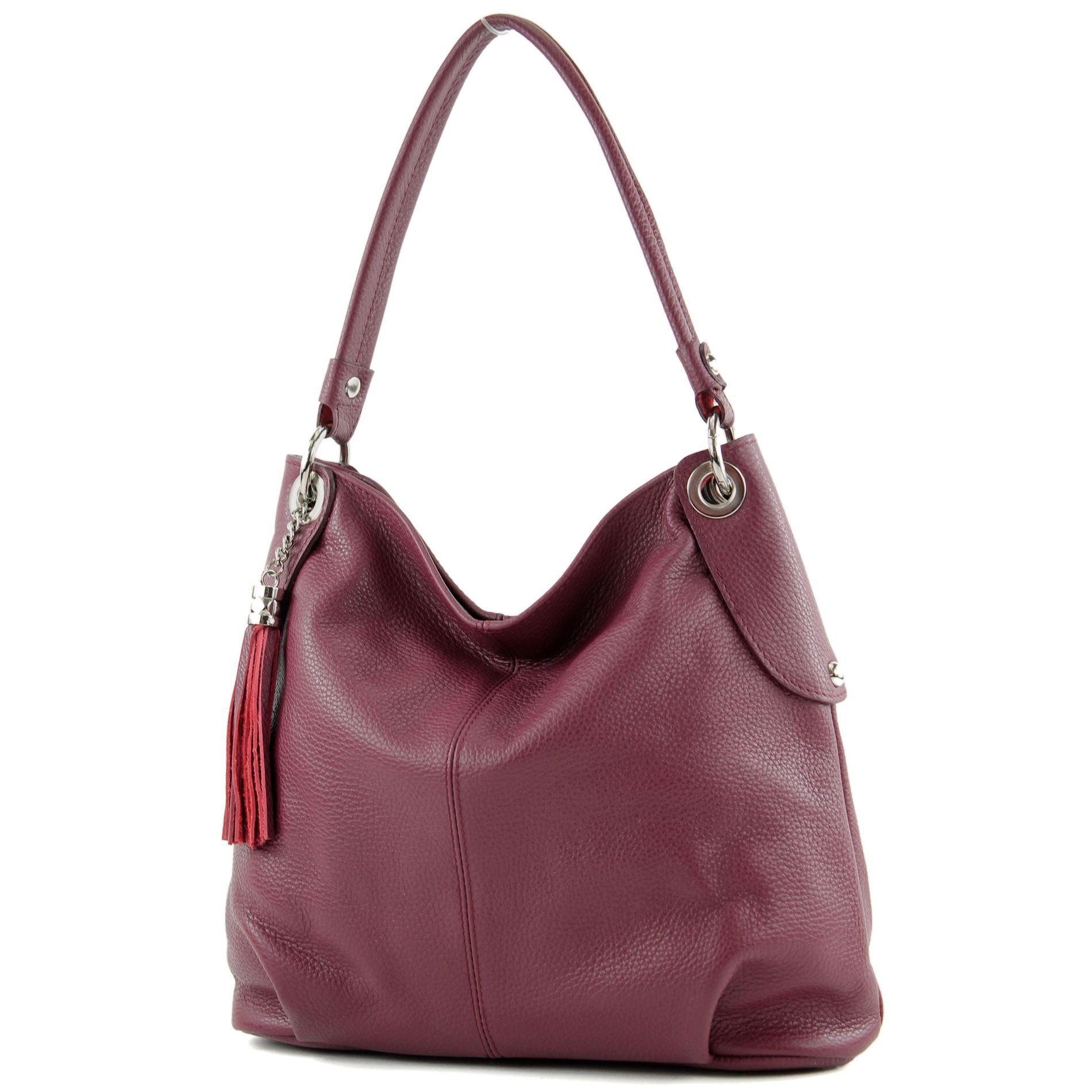 modamoda de Schultertasche T185v4, Echtleder Handmade in Italy Bordeauxviolett