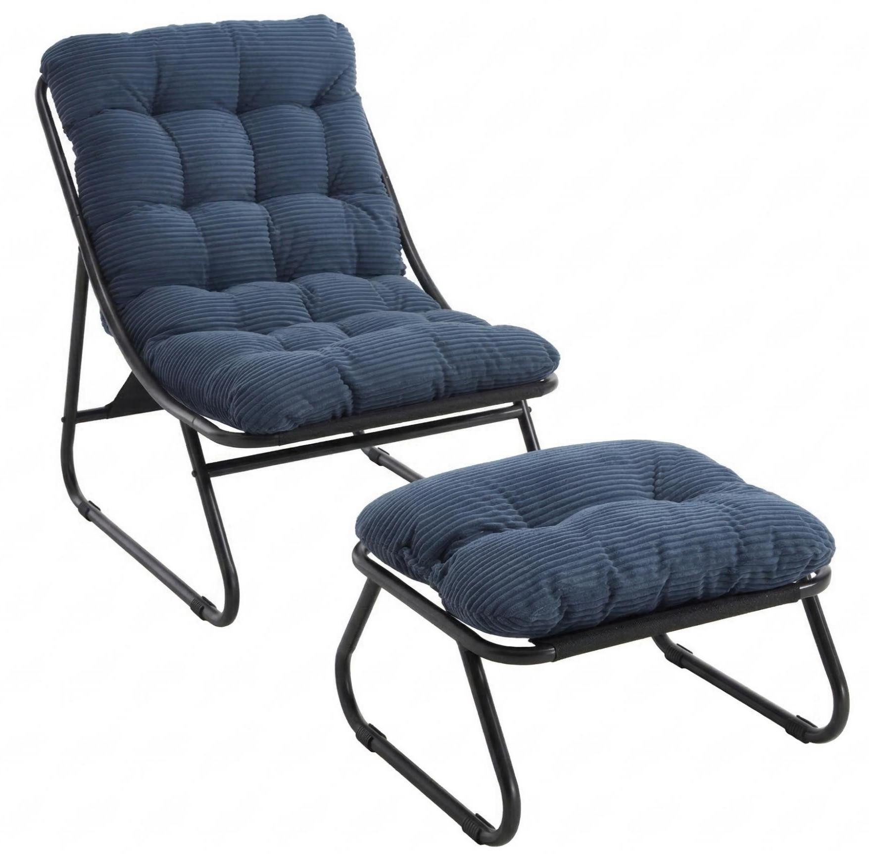 LVHOM Loungesessel mit Hocker, wasserdichtem Stahlrahmen, ergonomisch, für In-/Outdoor (Relaxsessel, bequeme Sitzfläche, Hocker als temporärer Sitz/Schuhwechselbank, rutschfestes Design, rostfreier Metallrahmen, Tragfähigkeit 130 kg), für Garten, Balkon, Wohnzimmer, Schlafzimmer, Arbeitszimmer, Innenhöfe